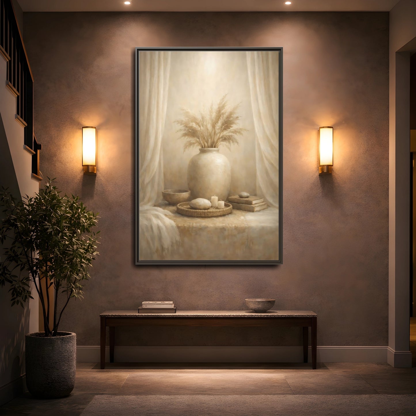 Mockup 4. Nature Pampas Grass Neutral Pampas Decor shown as stretched canvas wall art