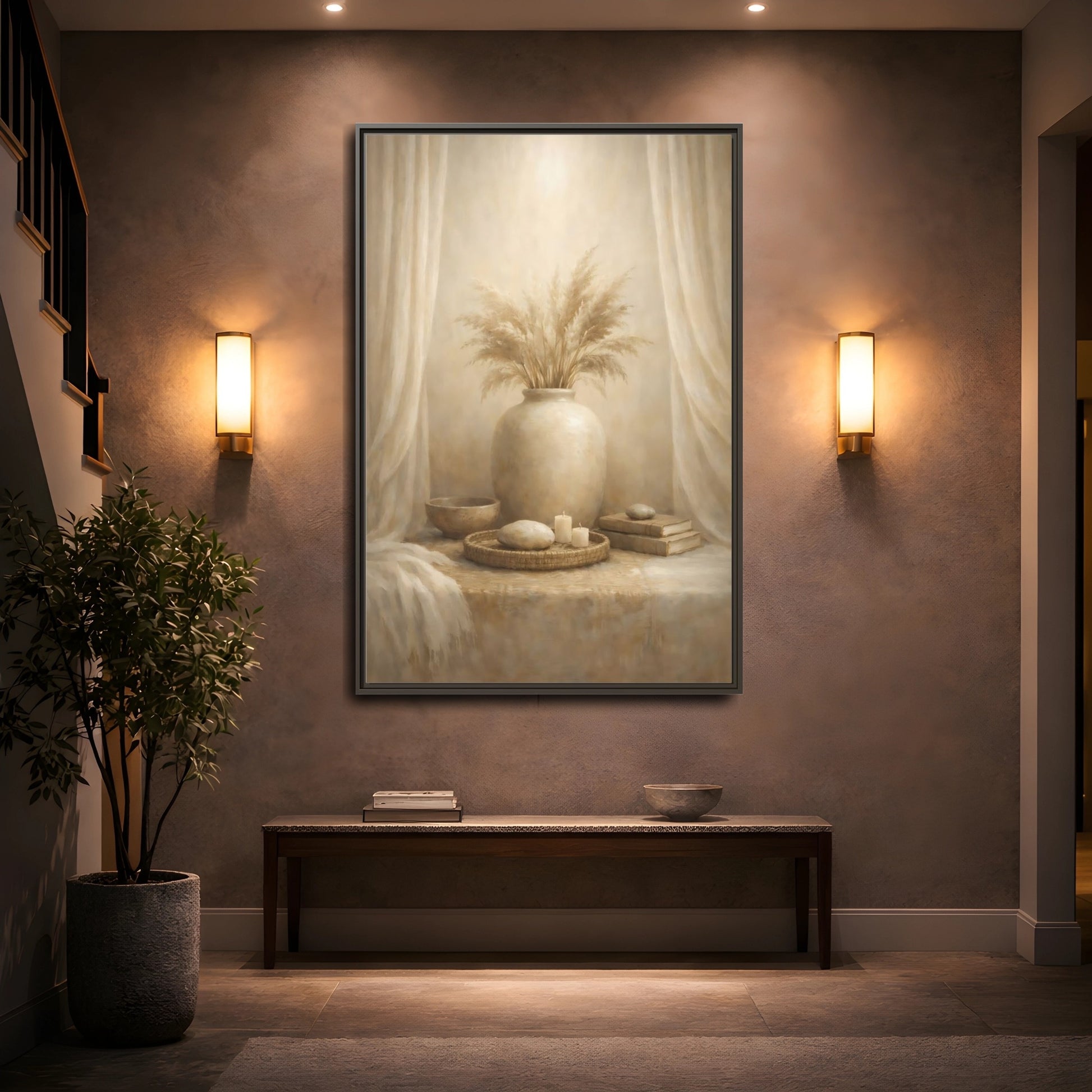Mockup 4. Nature Pampas Grass Neutral Pampas Decor shown as stretched canvas wall art