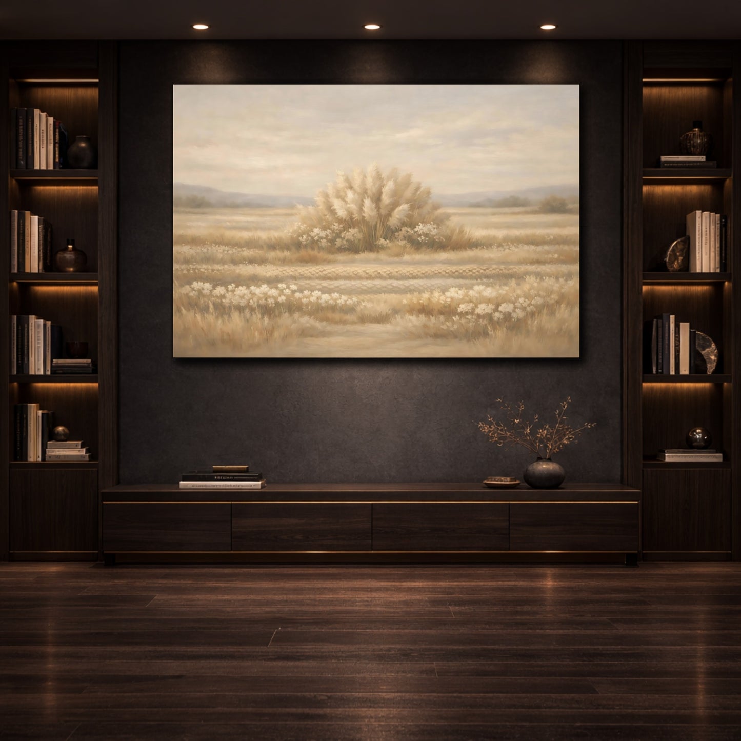 Mockup 3. Nature Pampas Grass Neutral Pampas Grass shown as stretched canvas wall art