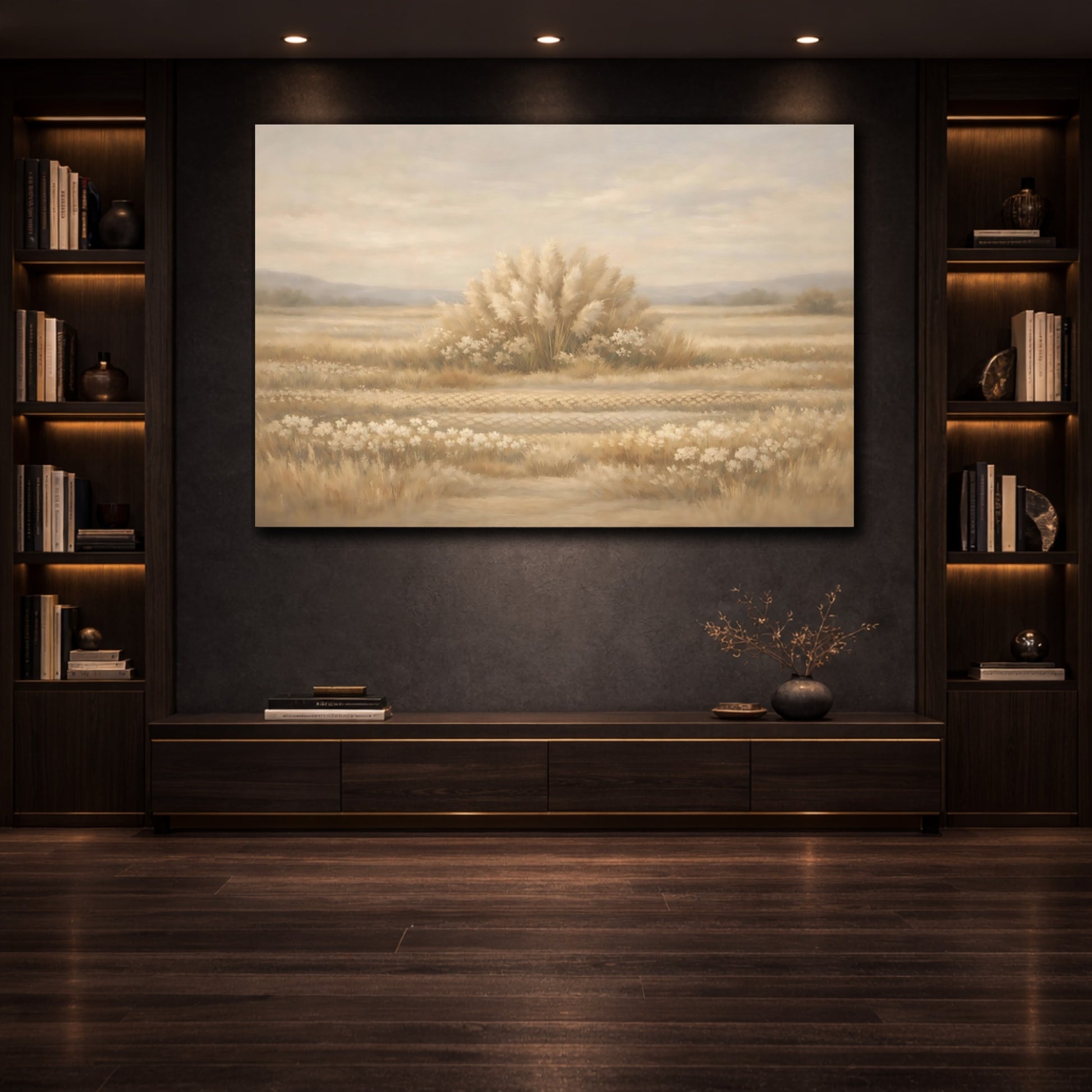 Mockup 3. Nature Pampas Grass Neutral Pampas Grass shown as stretched canvas wall art