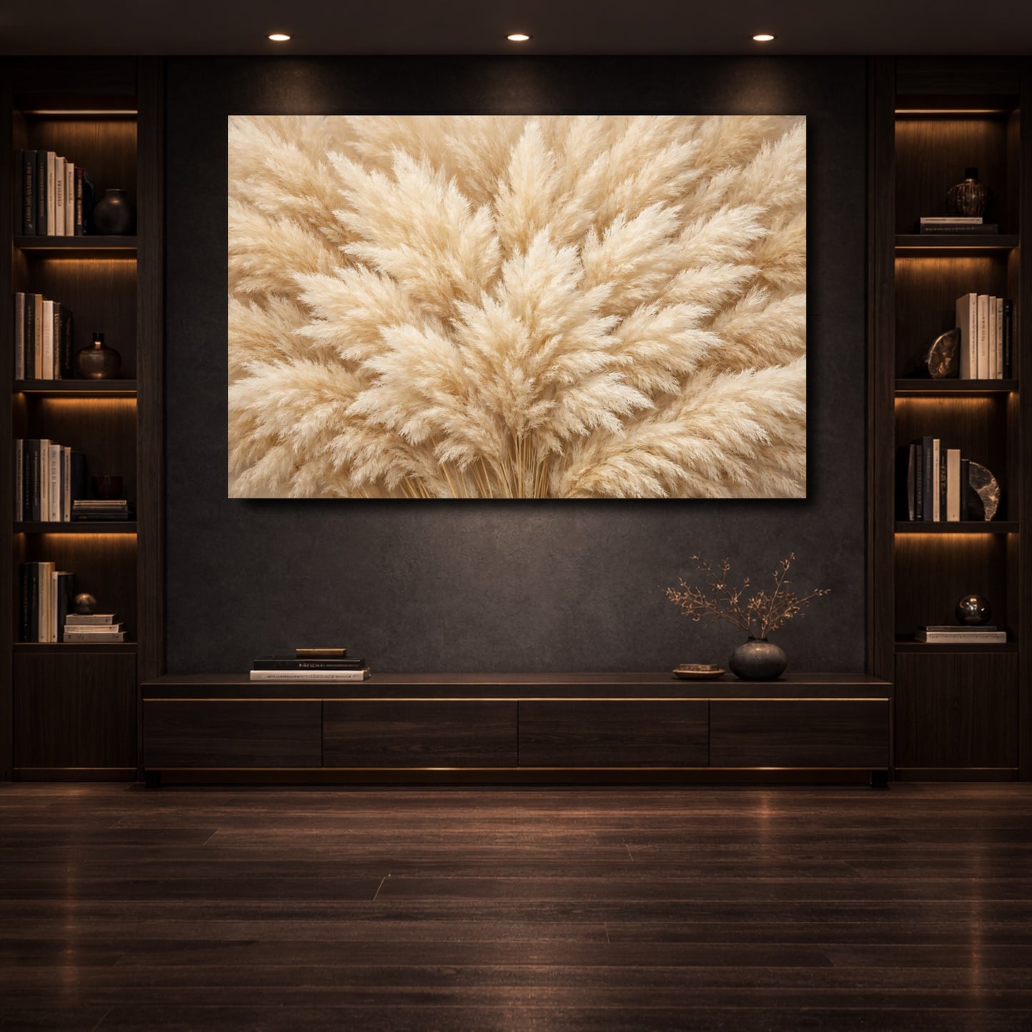 Mockup 3. Nature Pampas Grass Neutral Pampas Grass shown as stretched canvas wall art