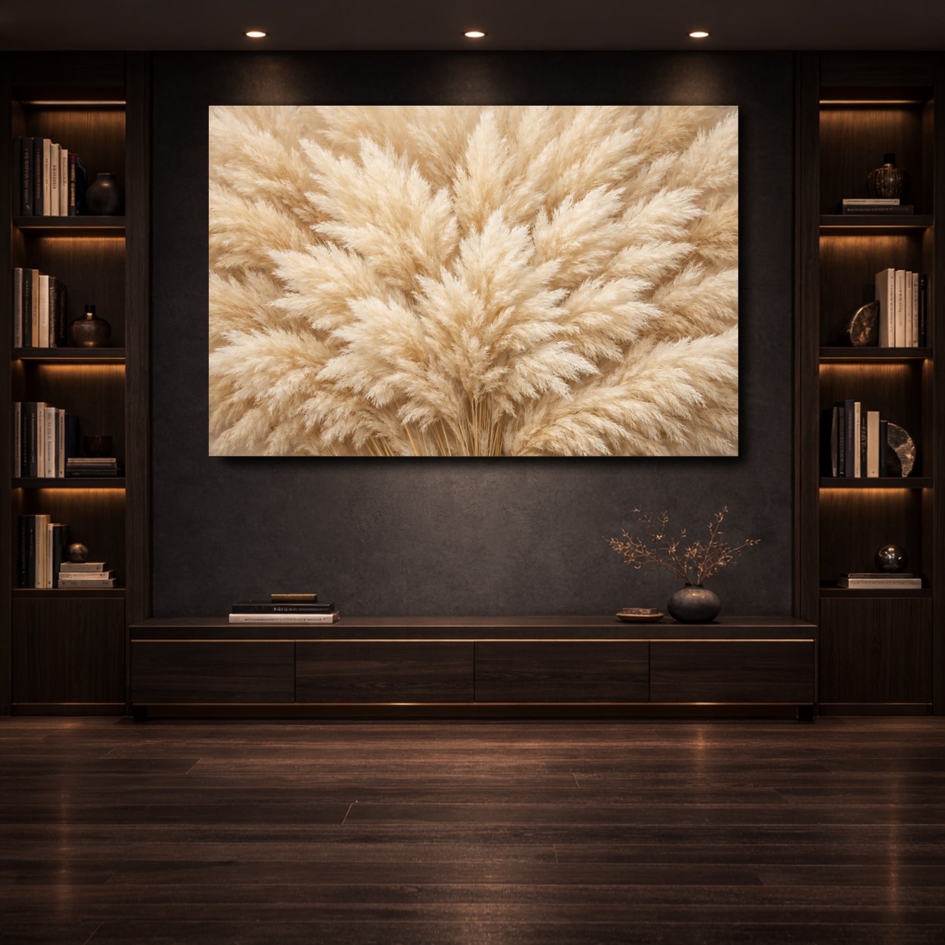 Mockup 3. Nature Pampas Grass Neutral Pampas Grass shown as stretched canvas wall art