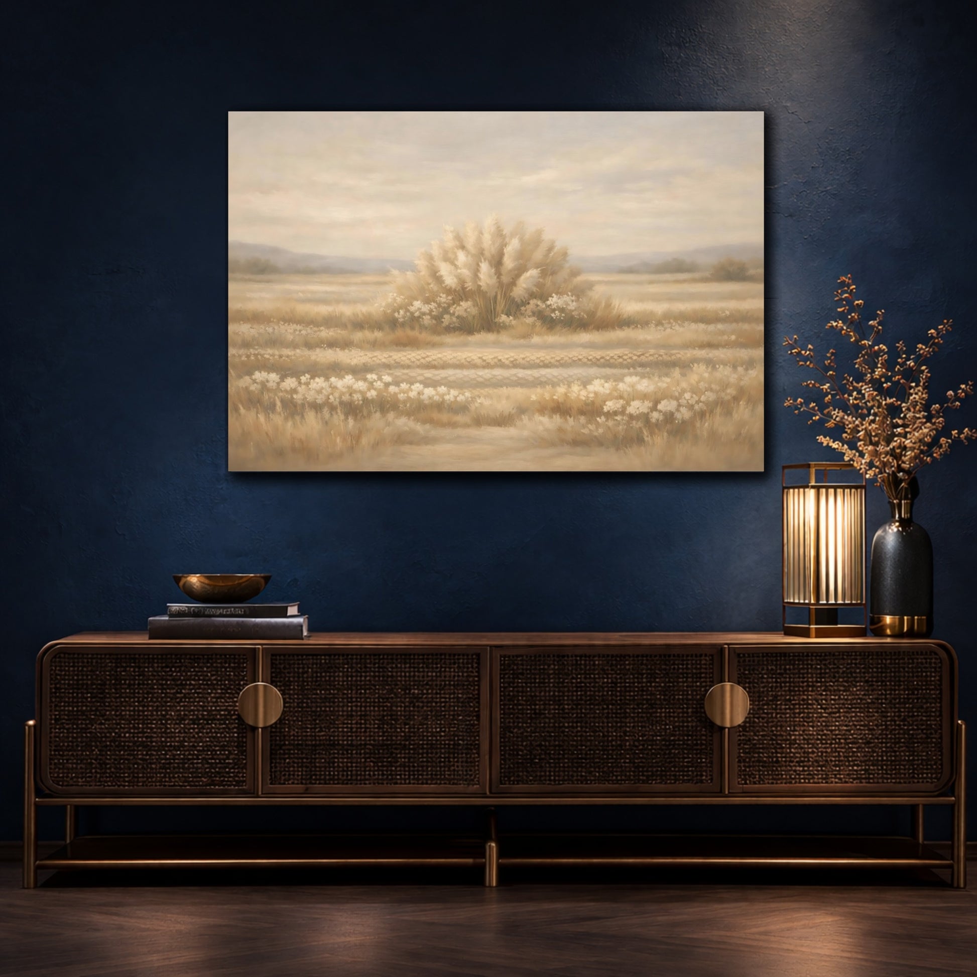 Mockup 4. Nature Pampas Grass Neutral Pampas Grass shown as stretched canvas wall art