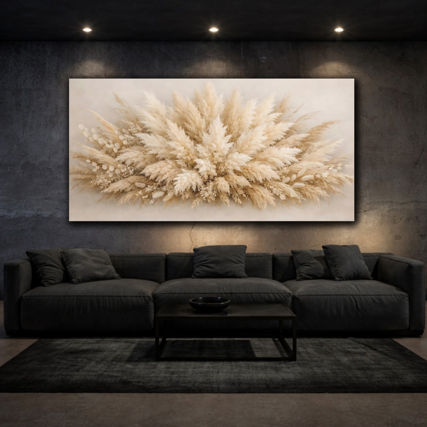 Mockup 2. Nature Pampas Grass Neutral Pampas shown as stretched canvas wall art