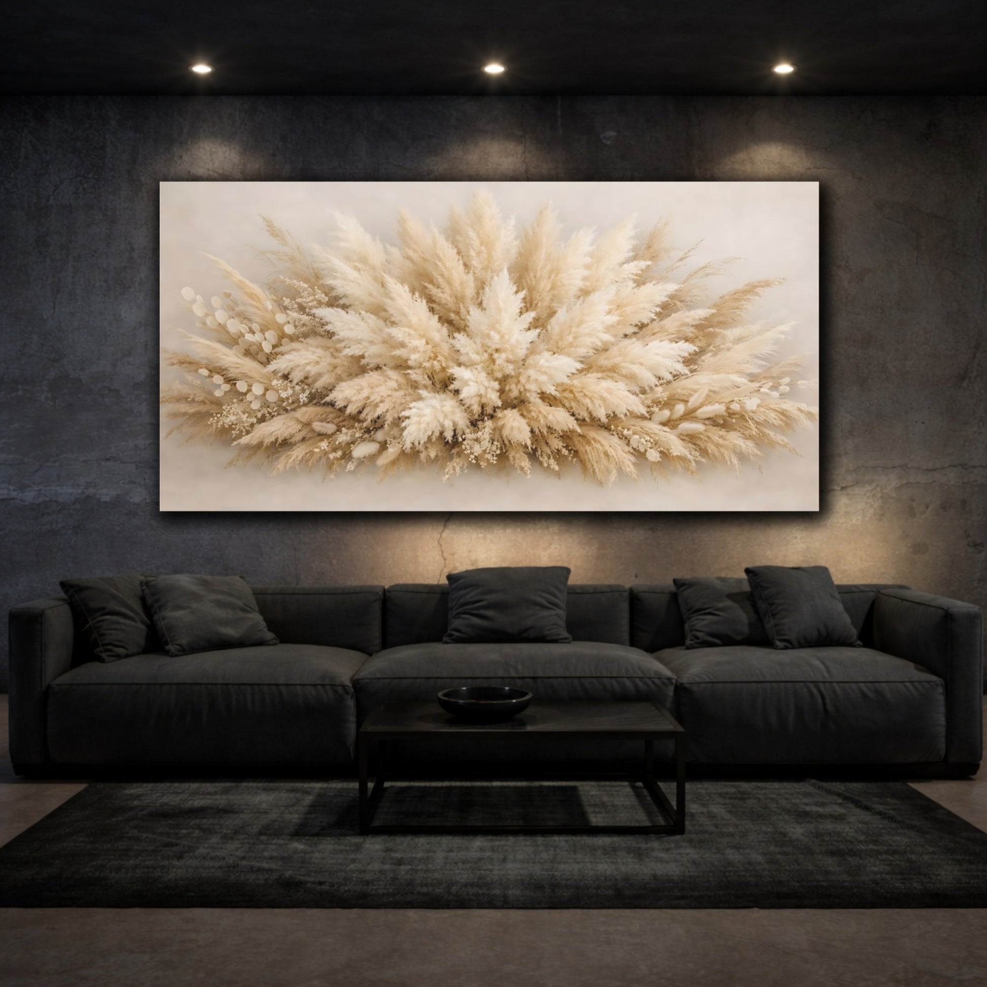 Mockup 2. Nature Pampas Grass Neutral Pampas shown as stretched canvas wall art