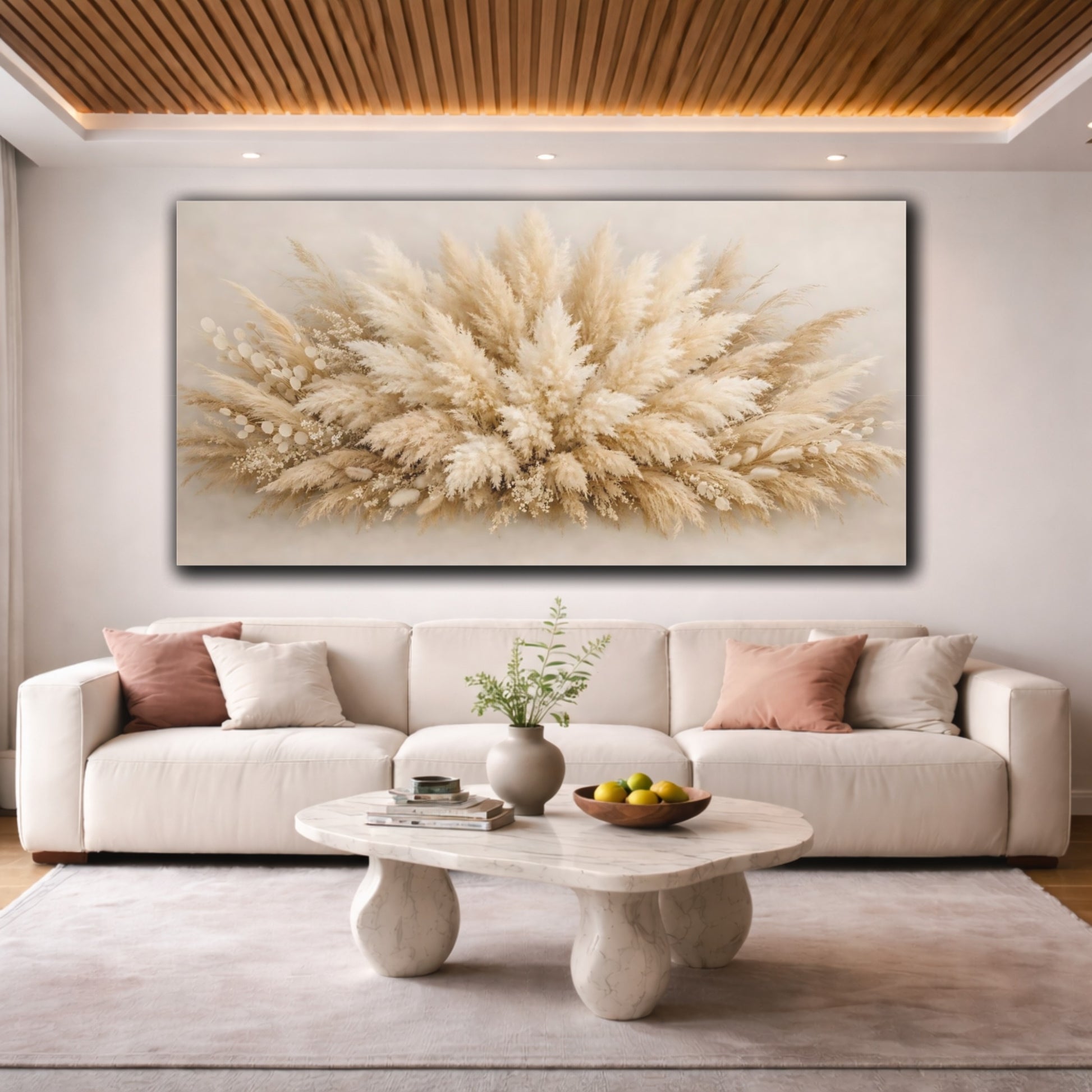 Mockup 3. Nature Pampas Grass Neutral Pampas shown as stretched canvas wall art