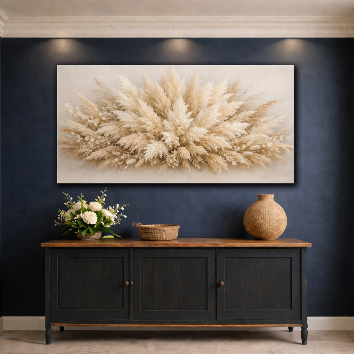 Mockup 4. Nature Pampas Grass Neutral Pampas shown as stretched canvas wall art