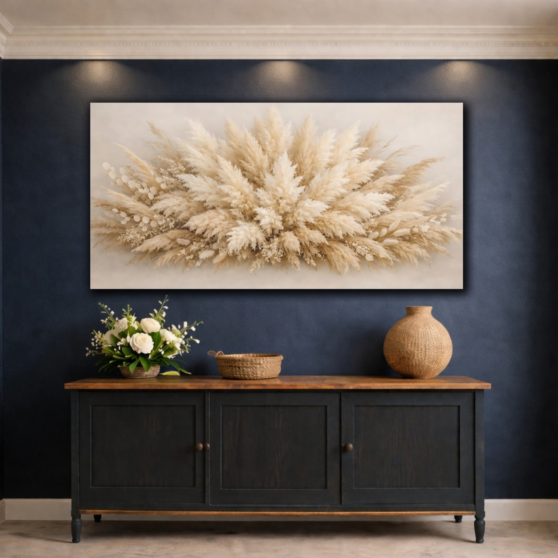 Mockup 4. Nature Pampas Grass Neutral Pampas shown as stretched canvas wall art