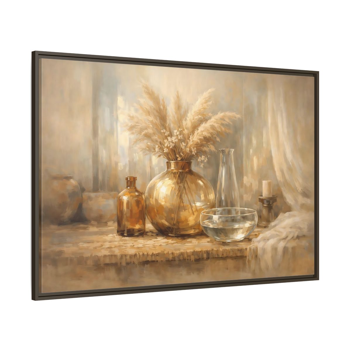 Main Mockup. Nature Pampas Grass Neutral Tones shown as stretched canvas wall art