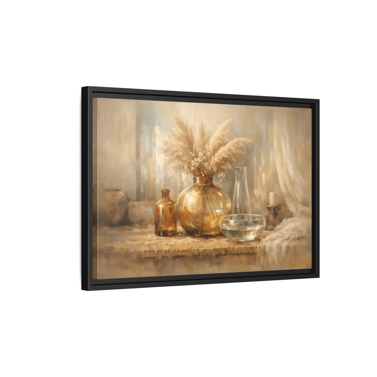 Side Mockup 3. Nature Pampas Grass Neutral Tones shown as stretched canvas wall art