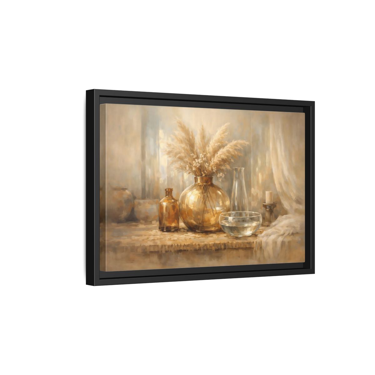 Side Mockup 6. Nature Pampas Grass Neutral Tones shown as stretched canvas wall art