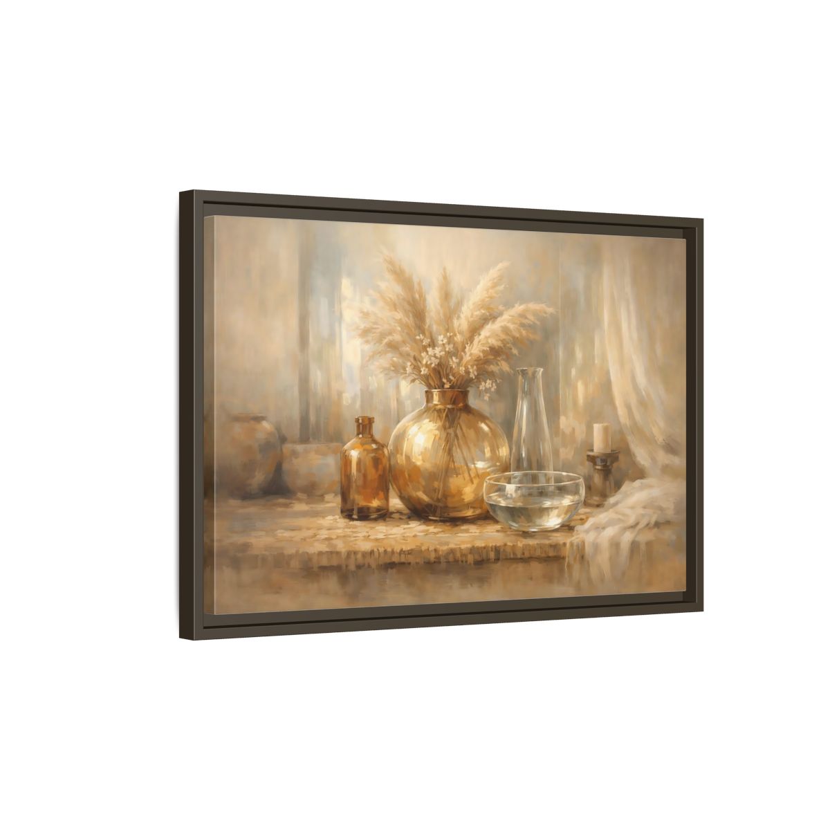 Side Mockup 2. Nature Pampas Grass Neutral Tones shown as stretched canvas wall art