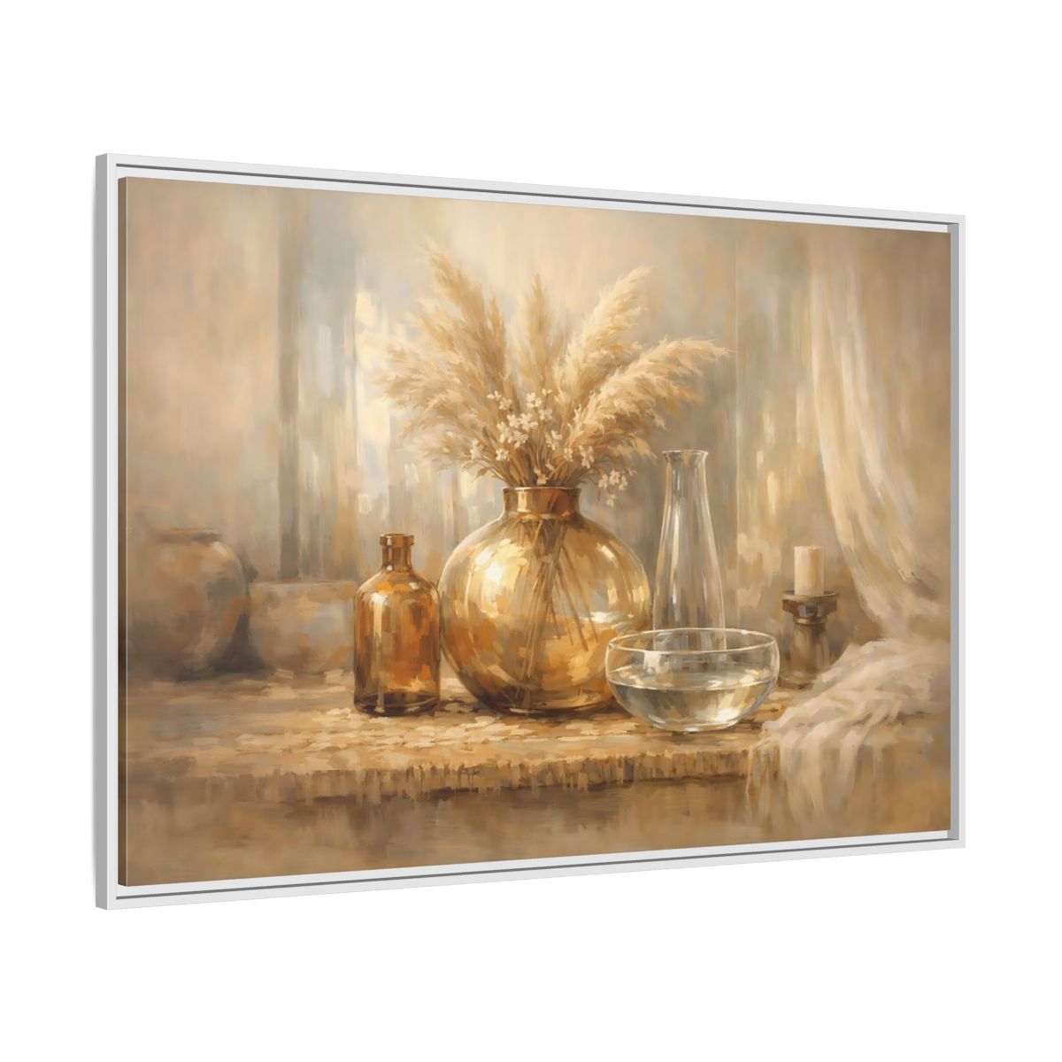Side Mockup 7. Nature Pampas Grass Neutral Tones shown as stretched canvas wall art