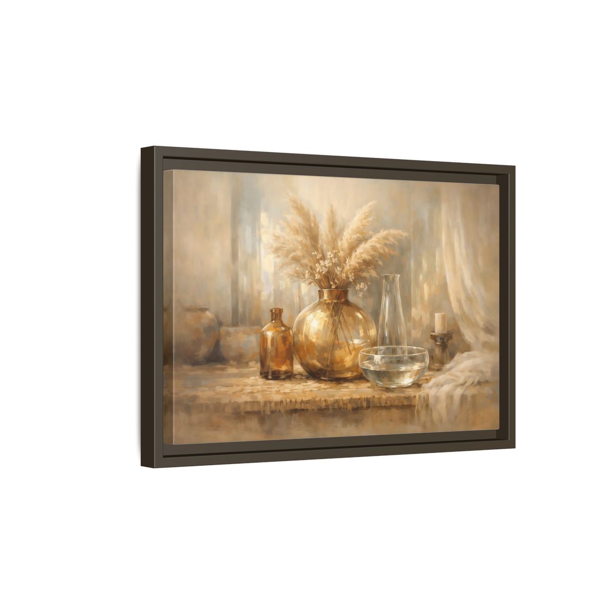 Side Mockup 5. Nature Pampas Grass Neutral Tones shown as stretched canvas wall art