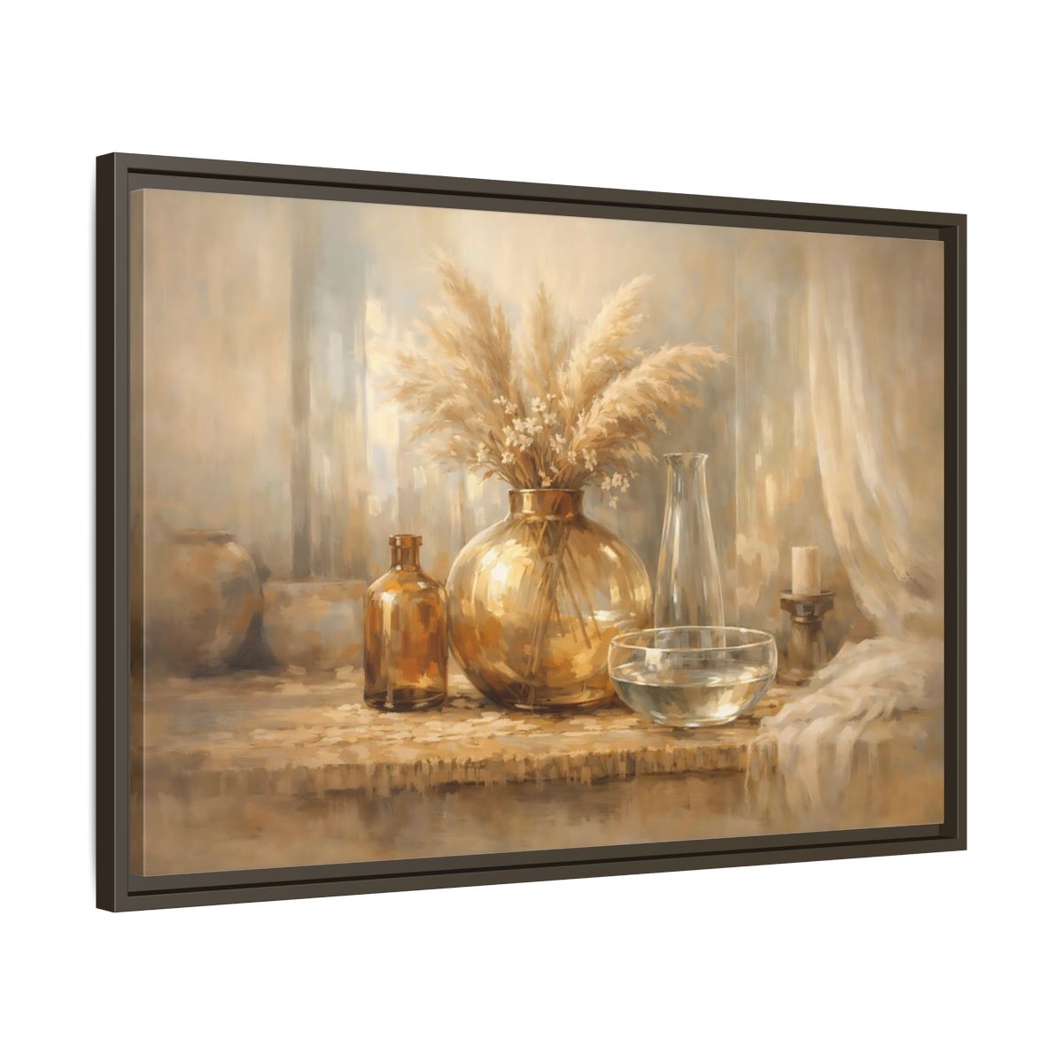 Side Mockup 11. Nature Pampas Grass Neutral Tones shown as stretched canvas wall art