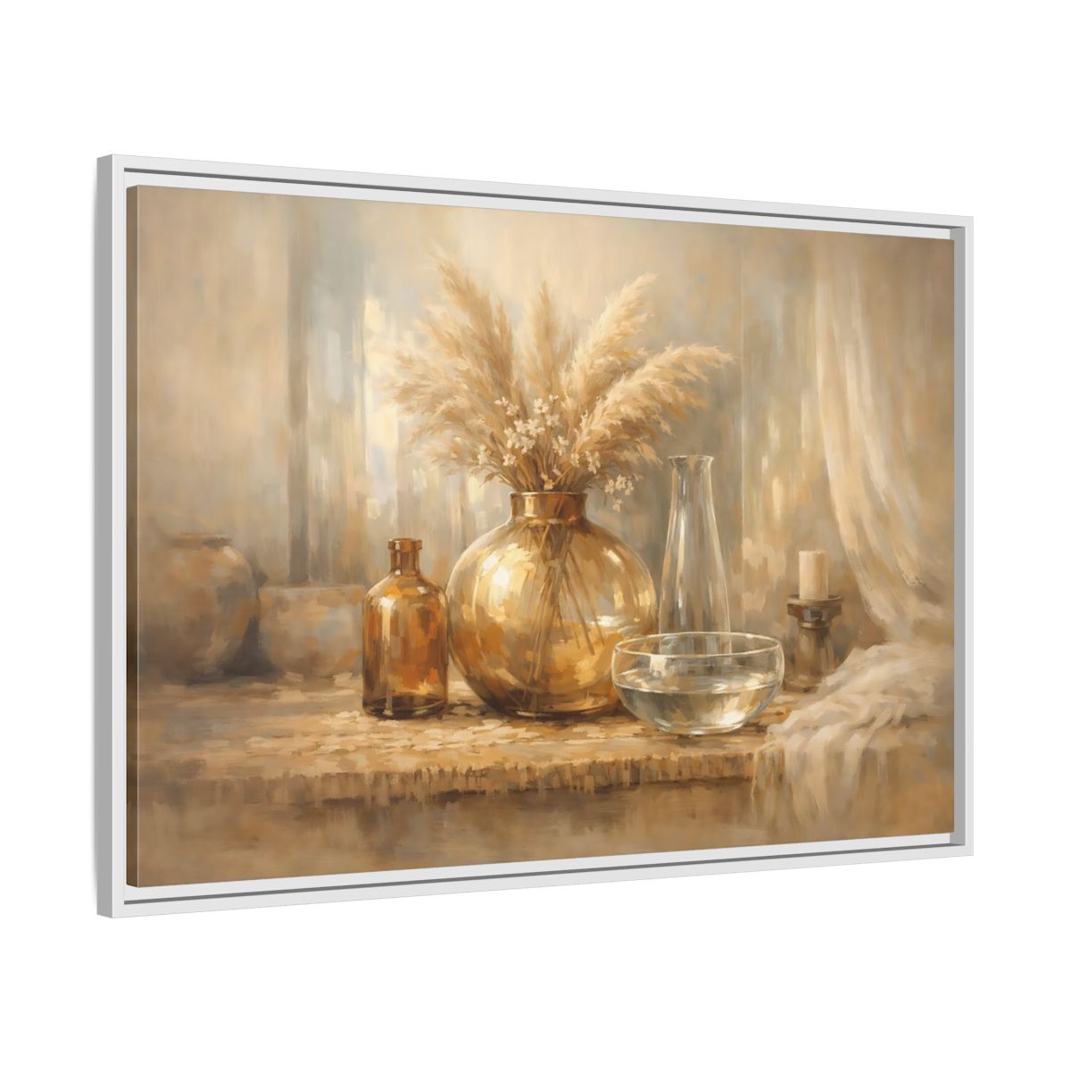 Side Mockup 8. Nature Pampas Grass Neutral Tones shown as stretched canvas wall art