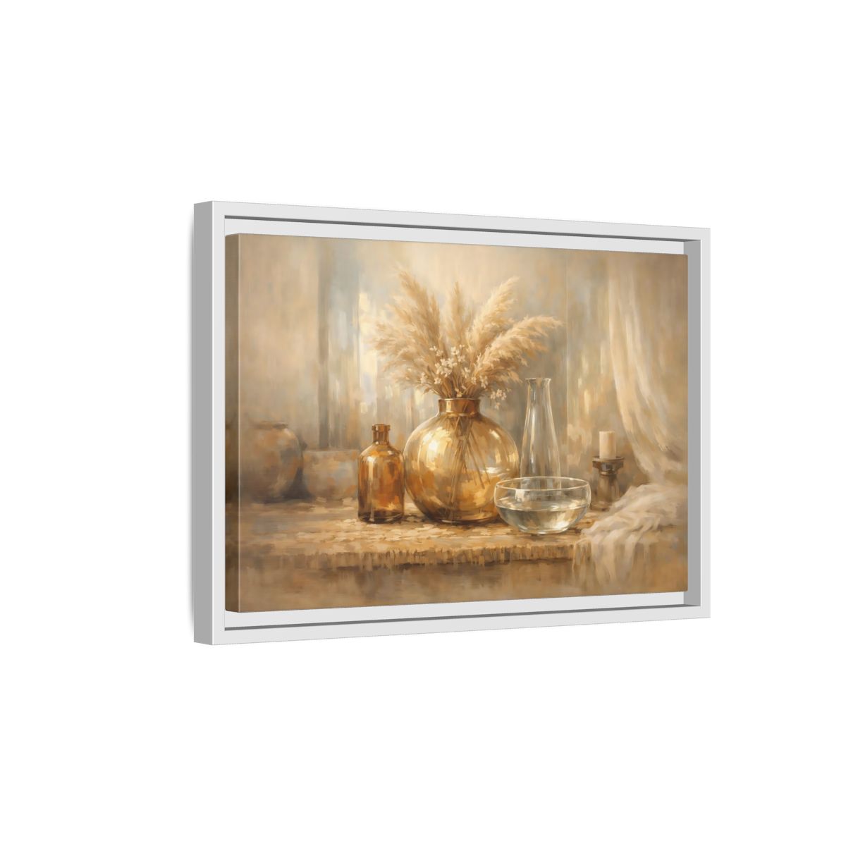 Side Mockup 4. Nature Pampas Grass Neutral Tones shown as stretched canvas wall art
