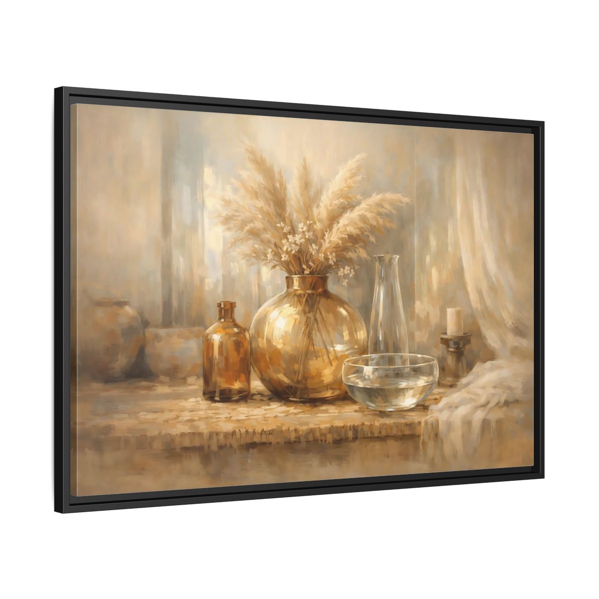 Side Mockup 13. Nature Pampas Grass Neutral Tones shown as stretched canvas wall art