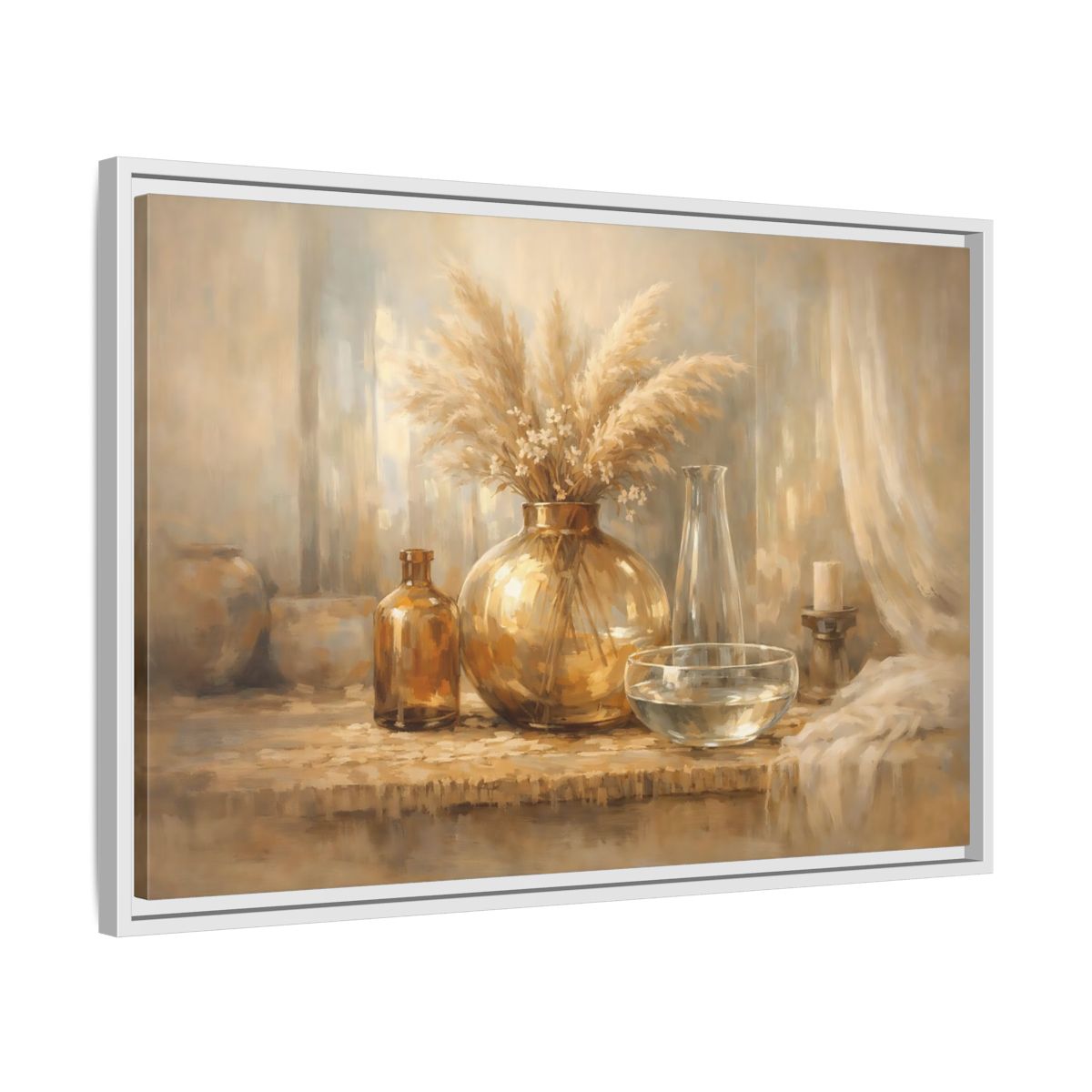Side Mockup 10. Nature Pampas Grass Neutral Tones shown as stretched canvas wall art