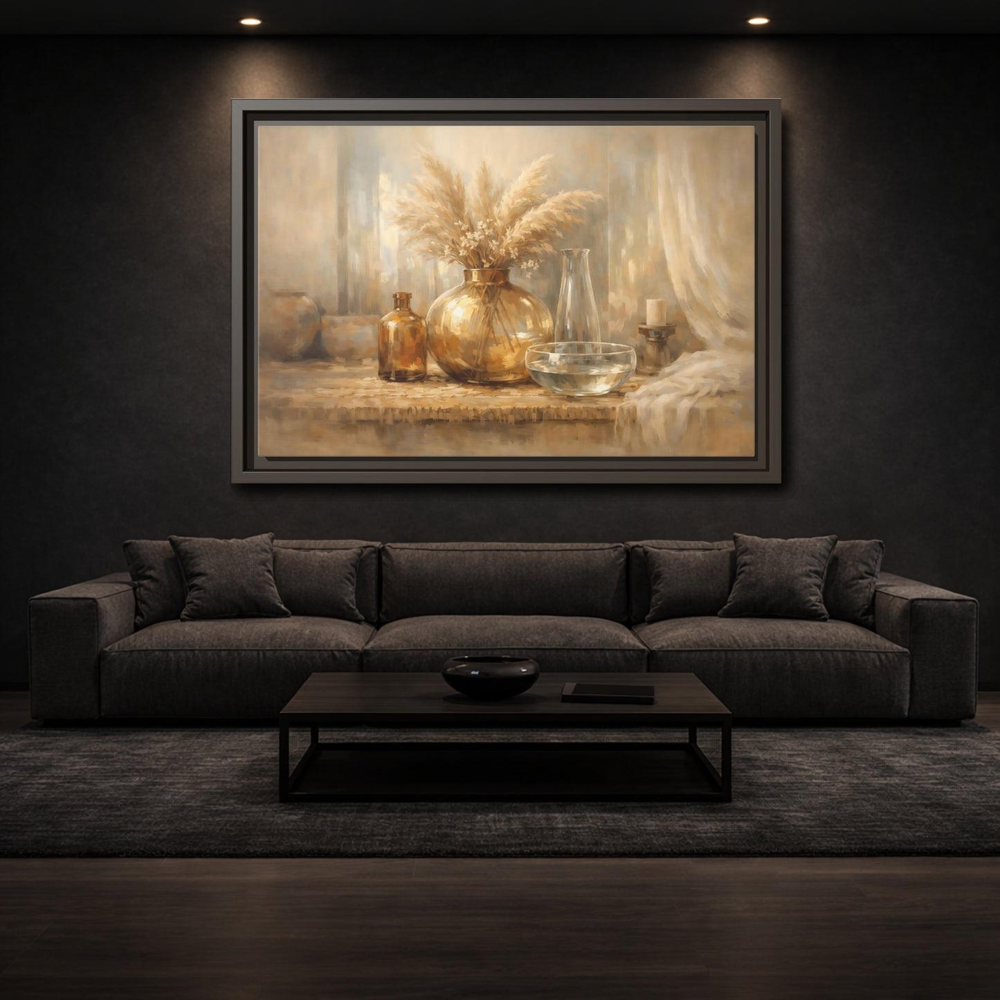 Mockup 2. Nature Pampas Grass Neutral Tones shown as stretched canvas wall art