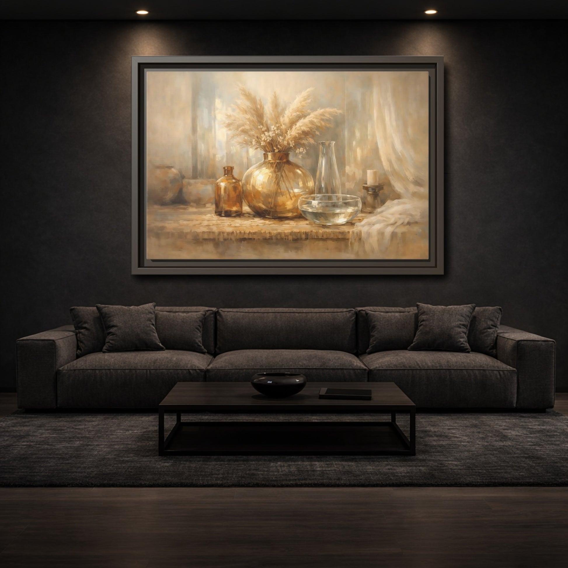 Mockup 2. Nature Pampas Grass Neutral Tones shown as stretched canvas wall art