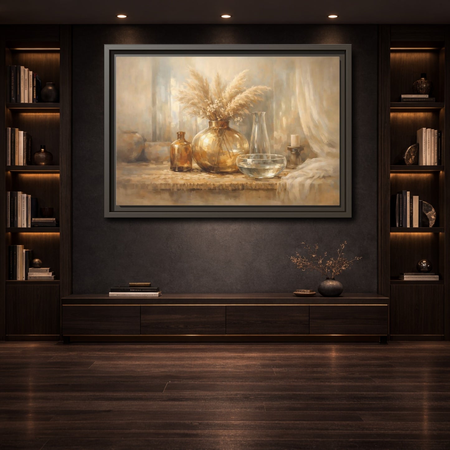Mockup 3. Nature Pampas Grass Neutral Tones shown as stretched canvas wall art