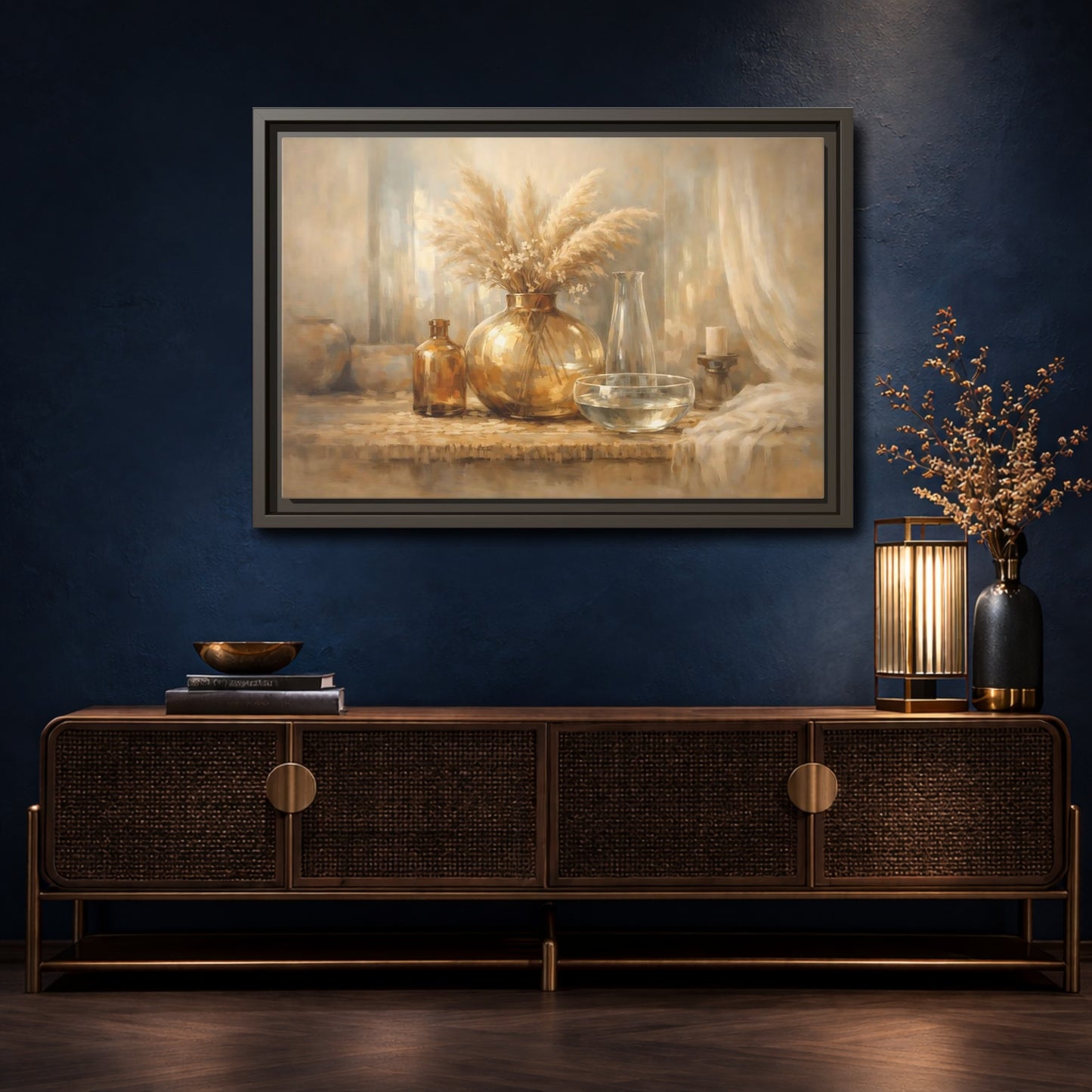 Mockup 4. Nature Pampas Grass Neutral Tones shown as stretched canvas wall art