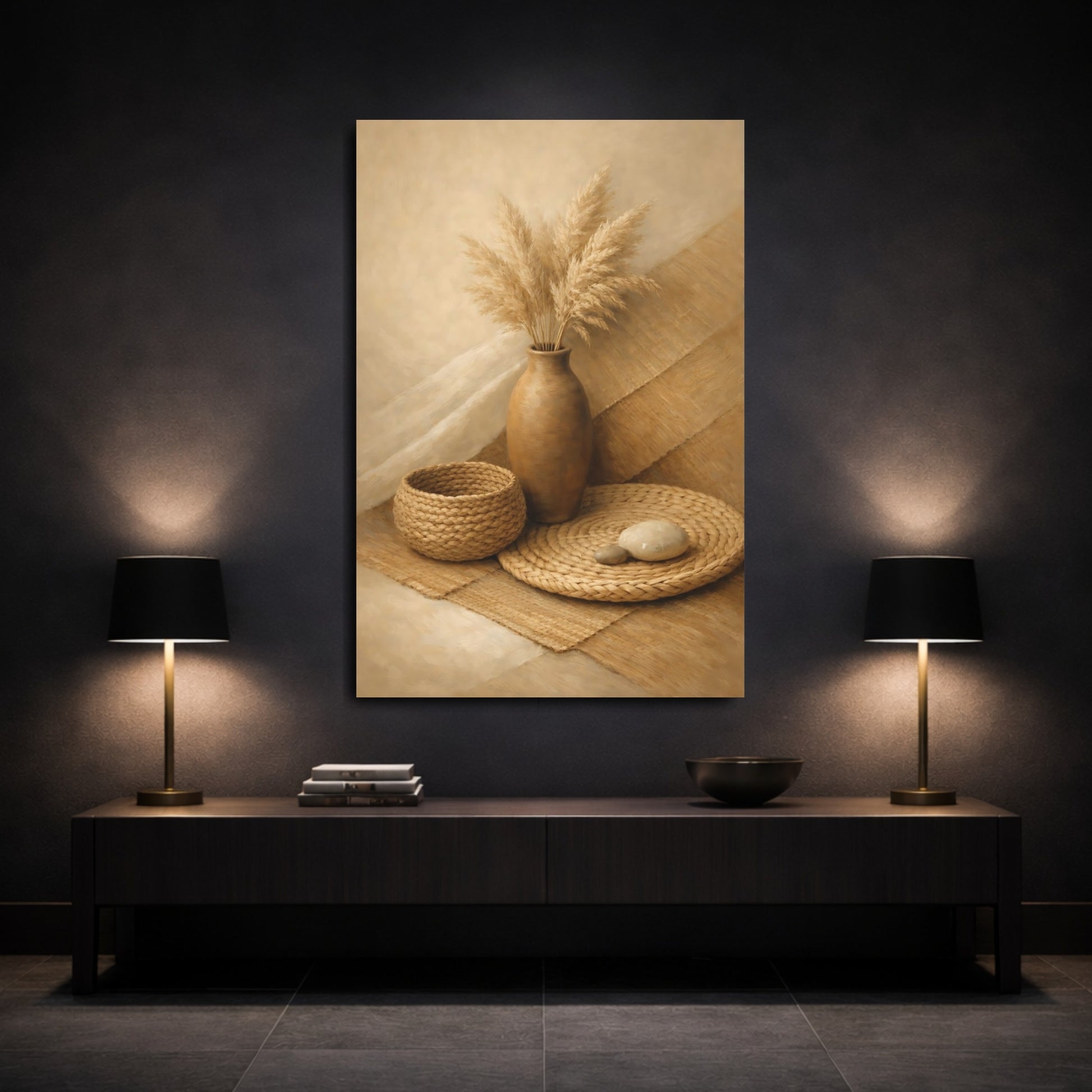 Mockup 2. Nature Pampas Grass Pampas Grass Boho shown as stretched canvas wall art