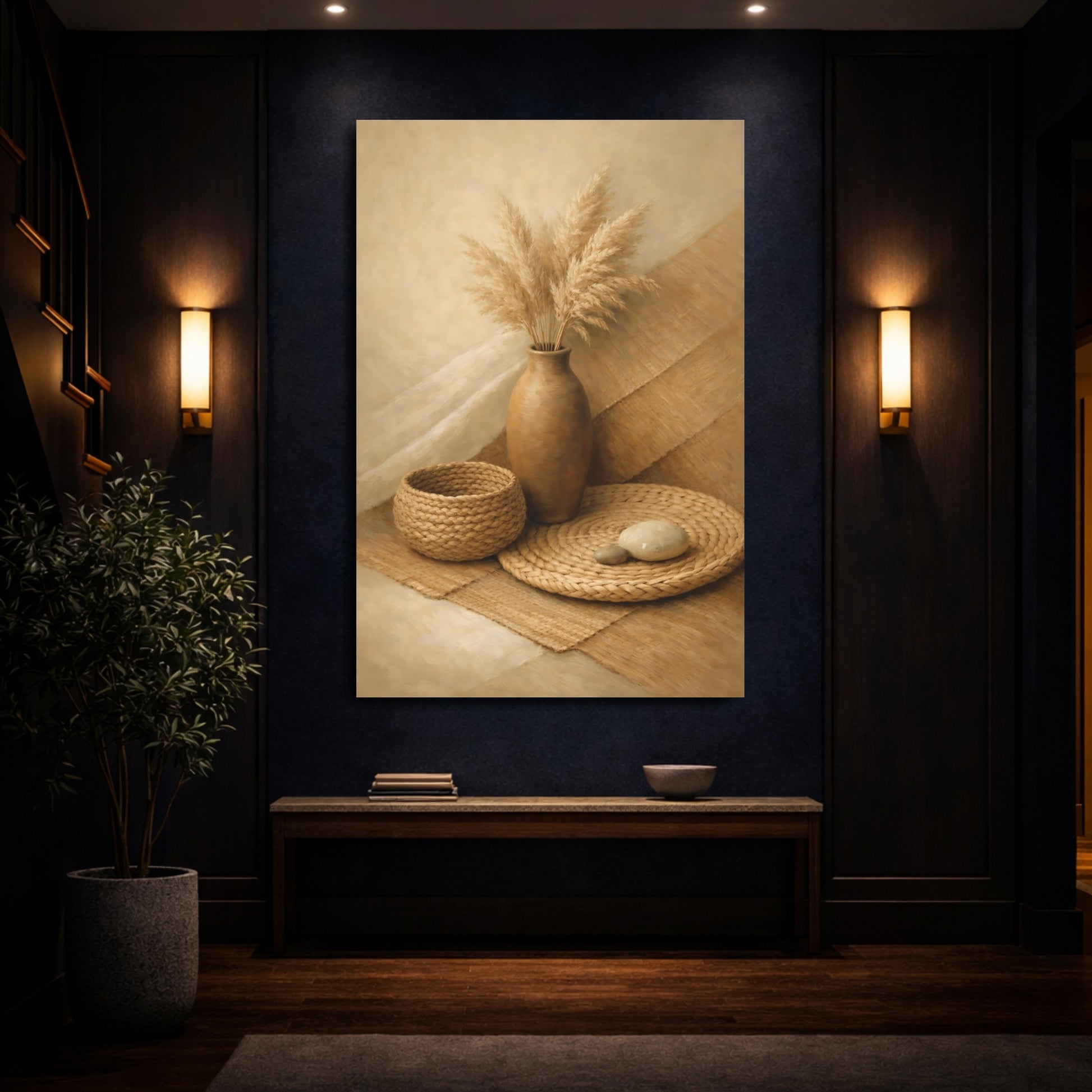 Mockup 3. Nature Pampas Grass Pampas Grass Boho shown as stretched canvas wall art