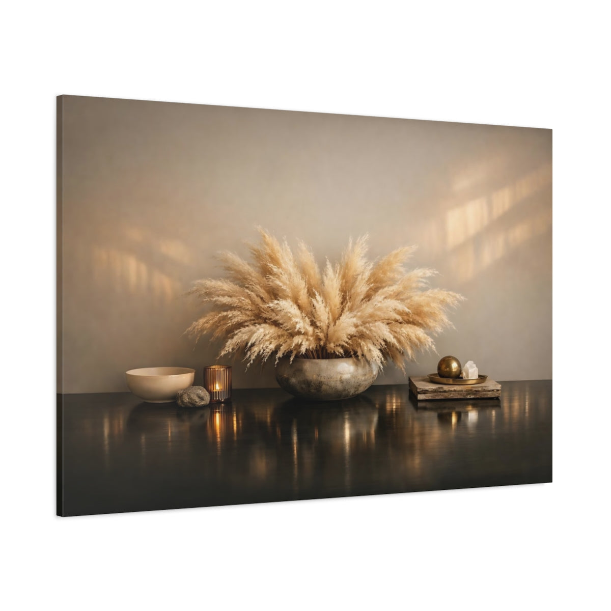 Main Mockup. Nature Pampas Grass Pampas Grass Brown shown as stretched canvas wall art