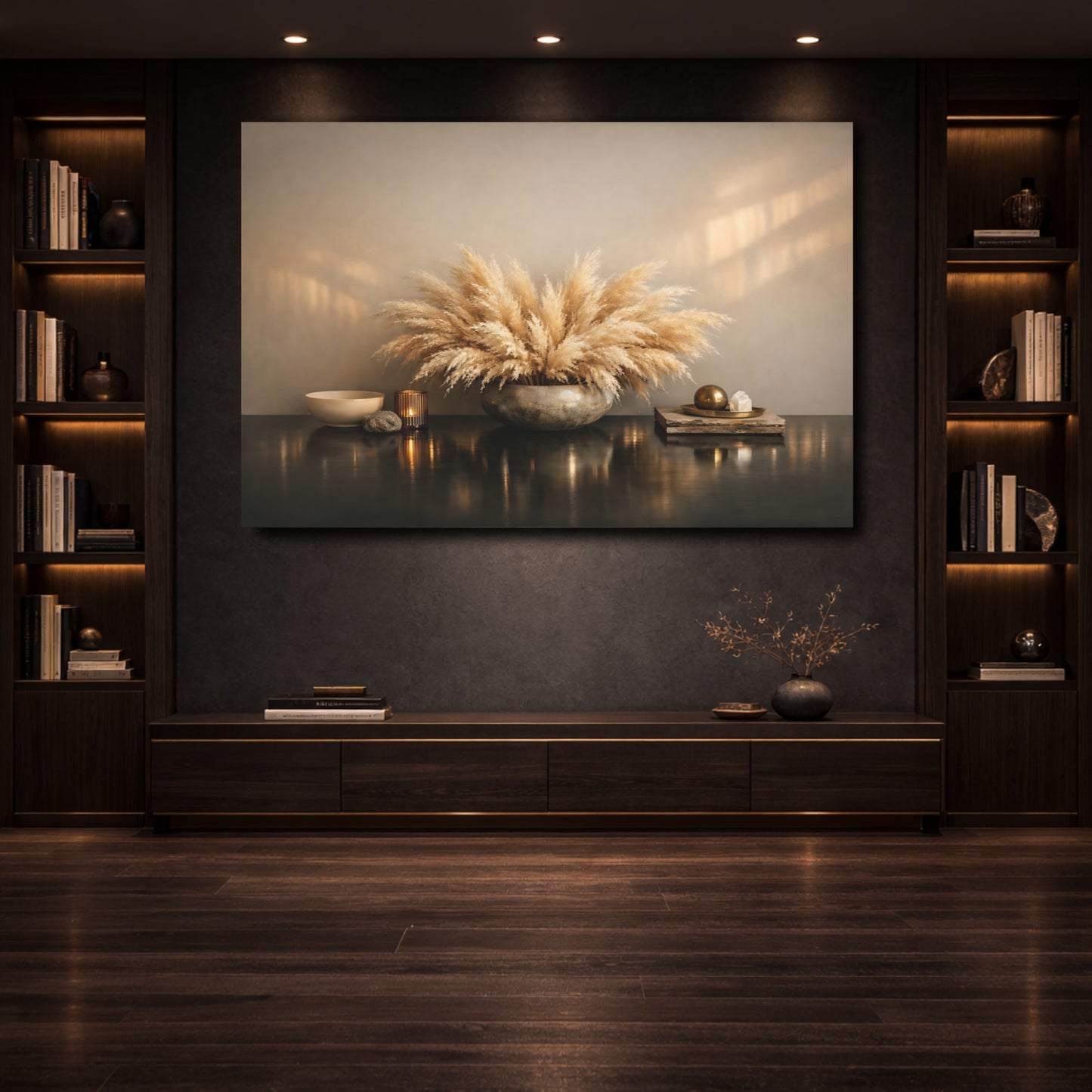 Mockup 3. Nature Pampas Grass Pampas Grass Brown shown as stretched canvas wall art