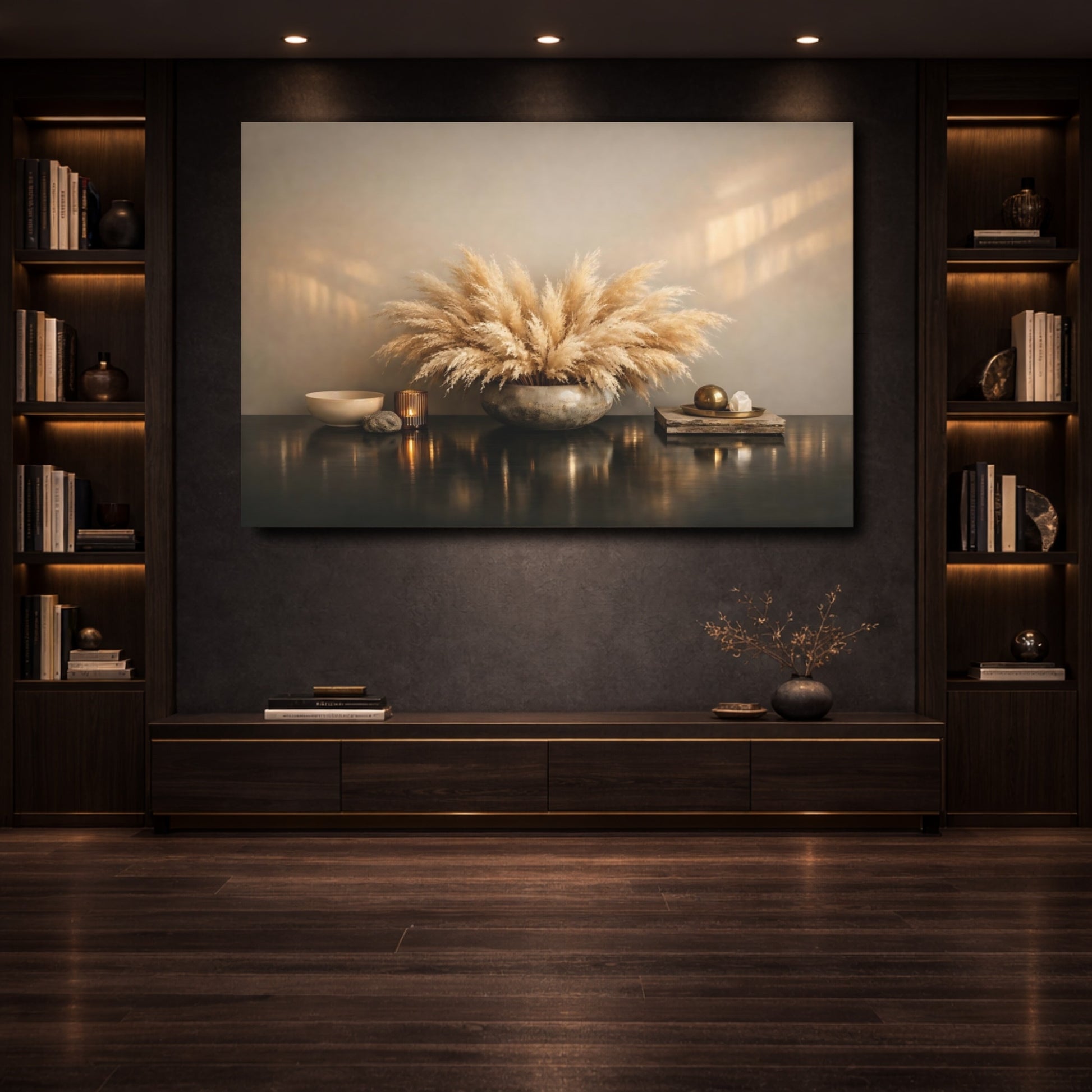 Mockup 3. Nature Pampas Grass Pampas Grass Brown shown as stretched canvas wall art