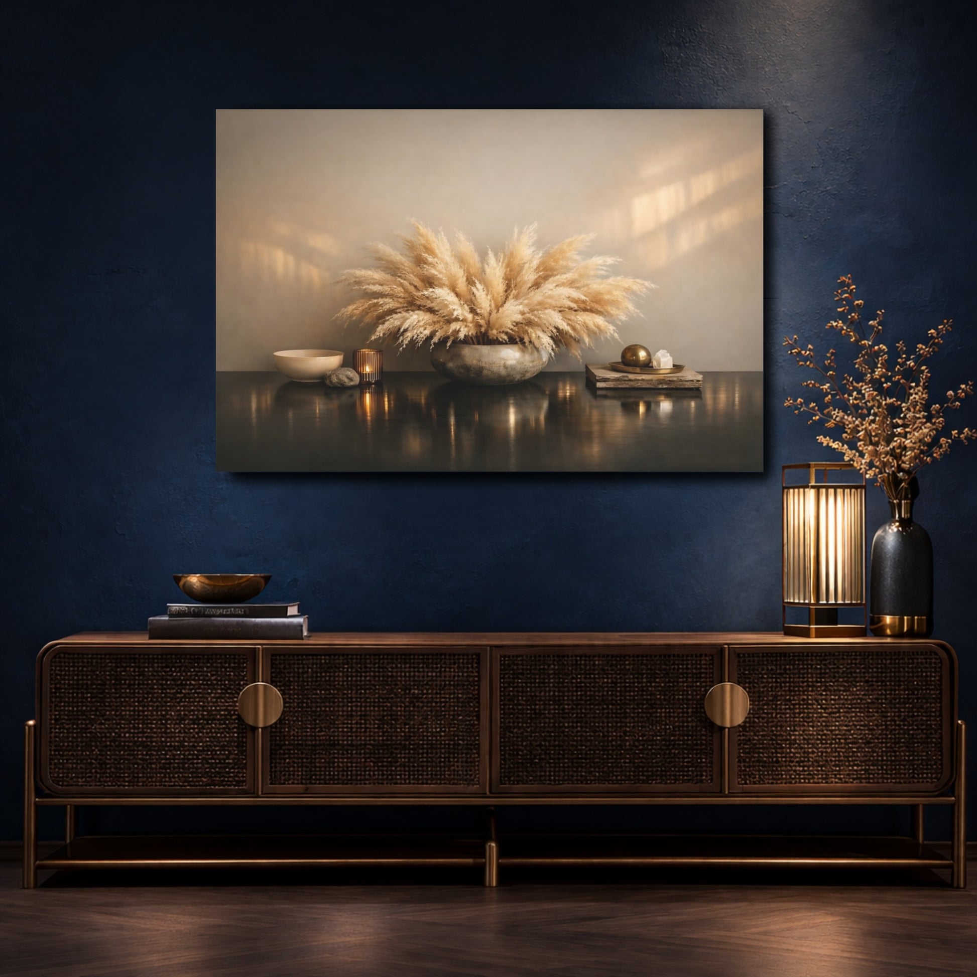 Mockup 4. Nature Pampas Grass Pampas Grass Brown shown as stretched canvas wall art