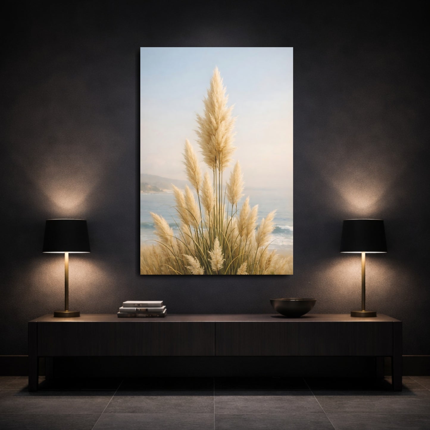 Mockup 2. Nature Pampas Grass Pampas Grass Coastal shown as stretched canvas wall art