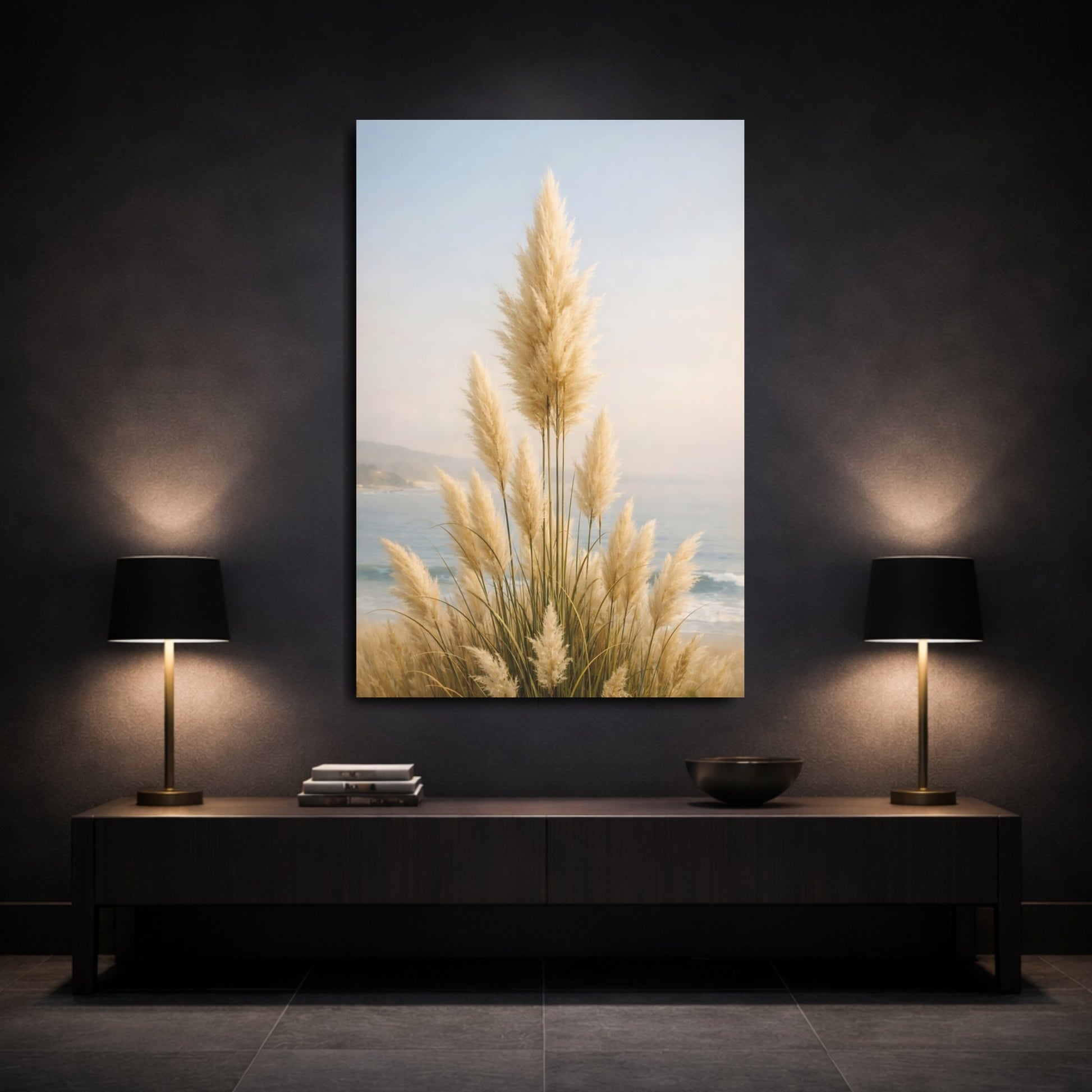 Mockup 2. Nature Pampas Grass Pampas Grass Coastal shown as stretched canvas wall art