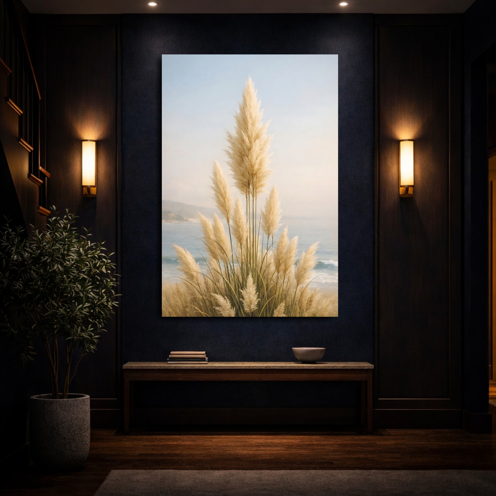 Mockup 3. Nature Pampas Grass Pampas Grass Coastal shown as stretched canvas wall art