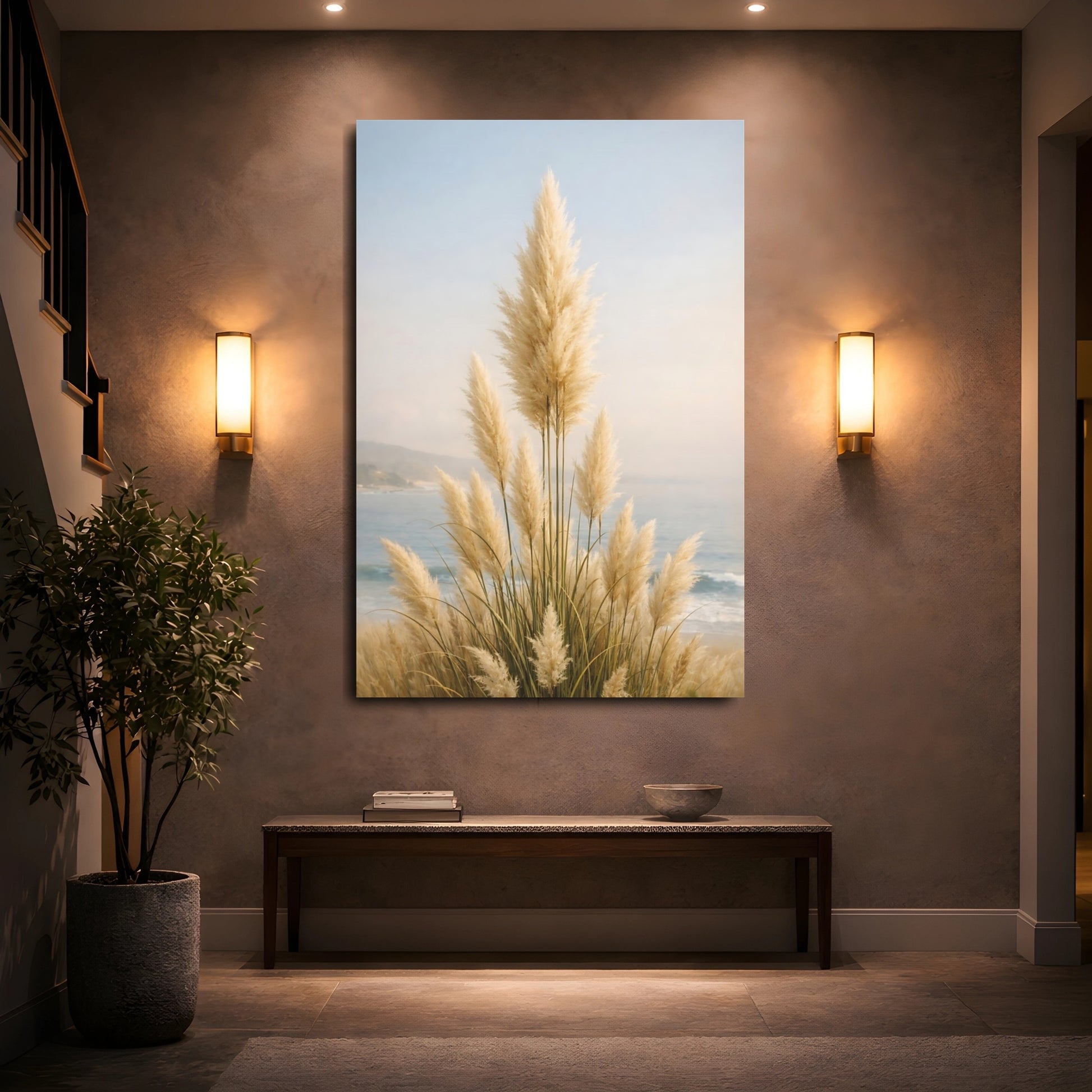 Mockup 4. Nature Pampas Grass Pampas Grass Coastal shown as stretched canvas wall art