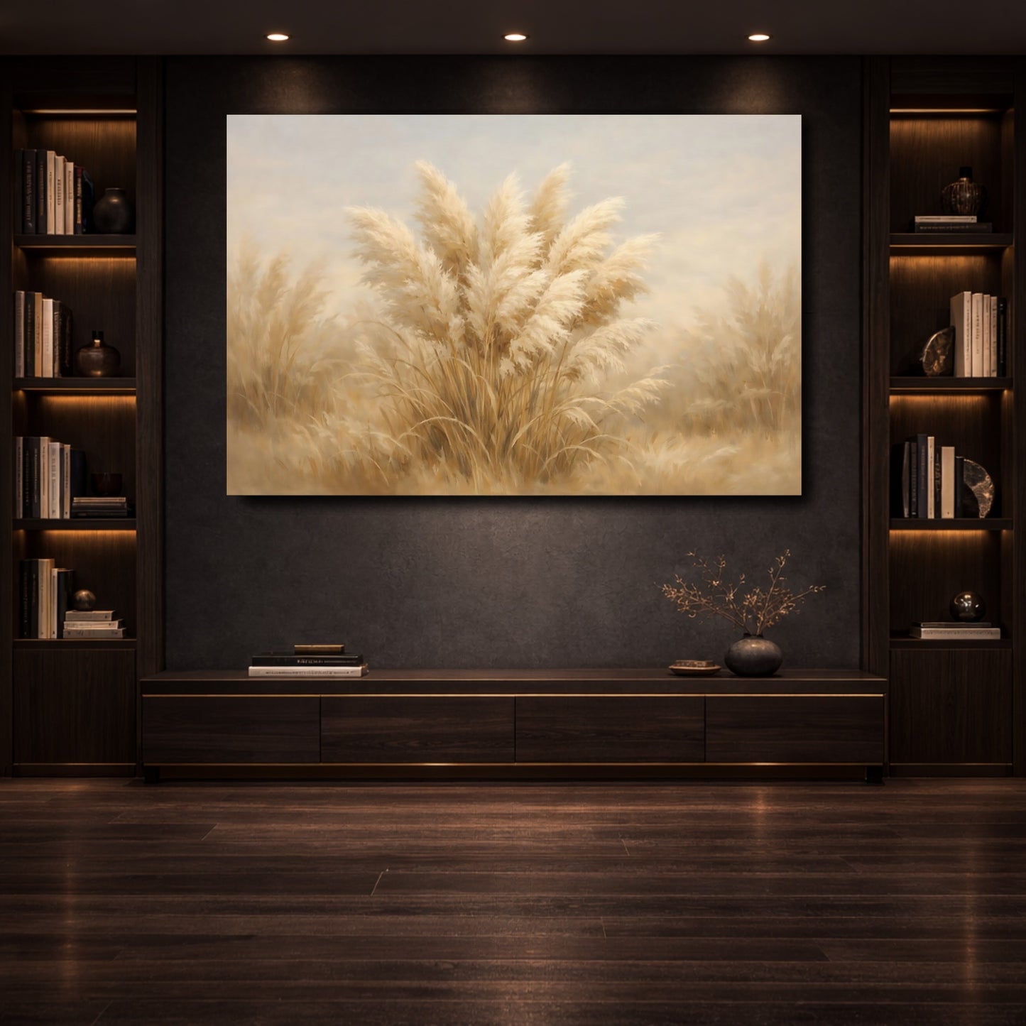 Mockup 3. Nature Pampas Grass Pampas Grass Neutral shown as stretched canvas wall art