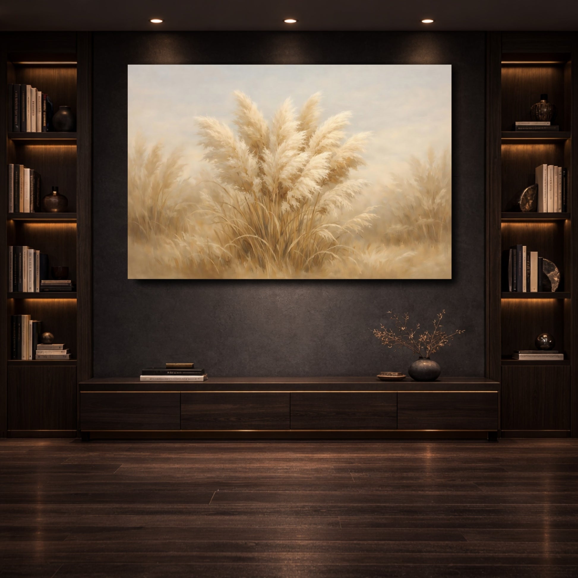 Mockup 3. Nature Pampas Grass Pampas Grass Neutral shown as stretched canvas wall art