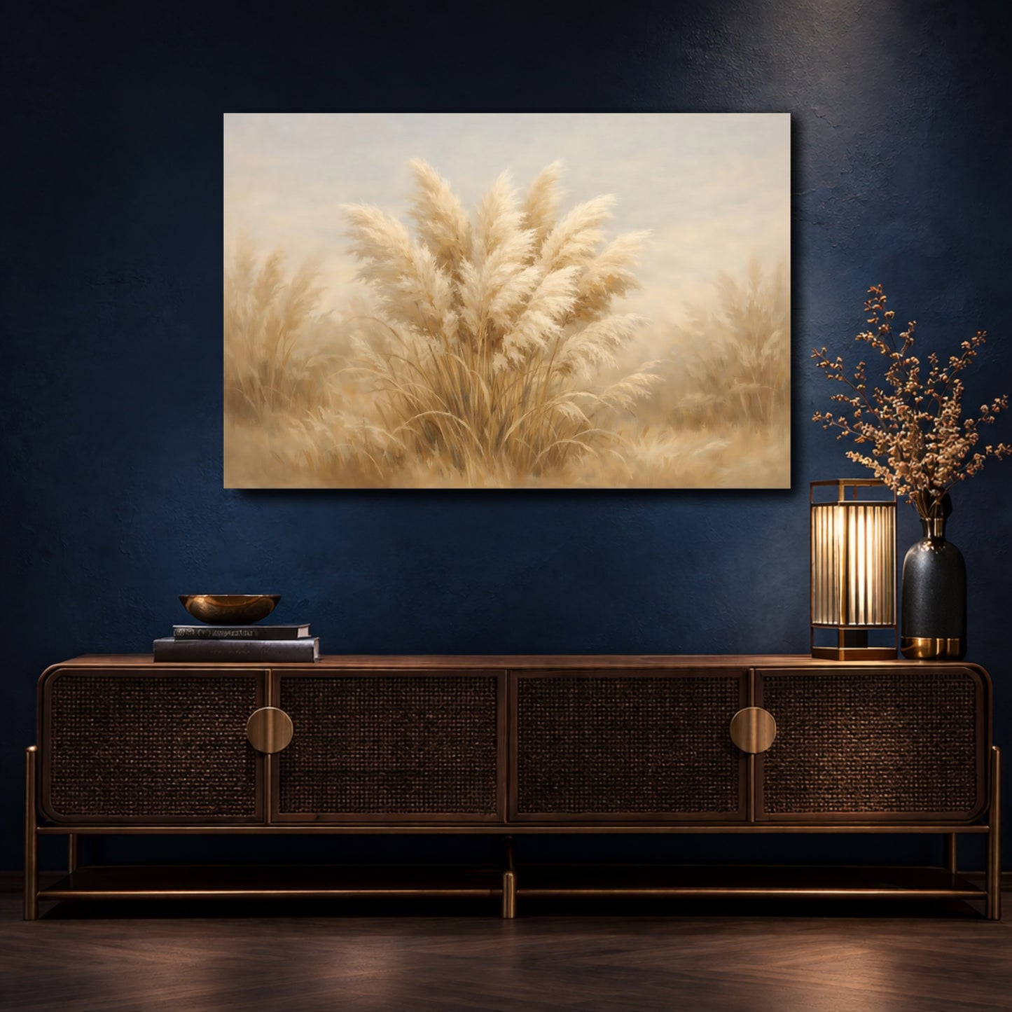 Mockup 4. Nature Pampas Grass Pampas Grass Neutral shown as stretched canvas wall art