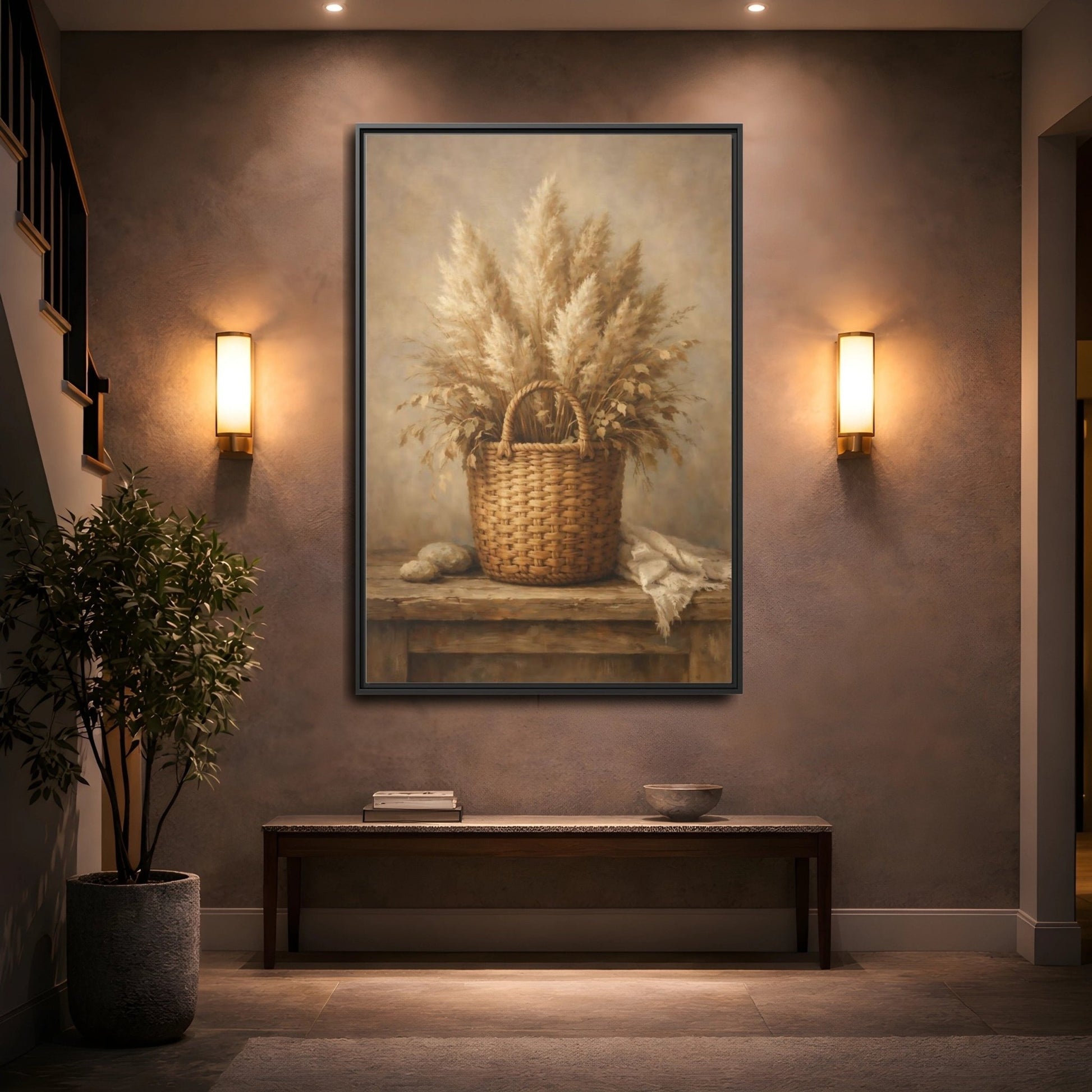 Nature Pampas Grass Still - Framed Canvas Wall Art Print - YesArtYes