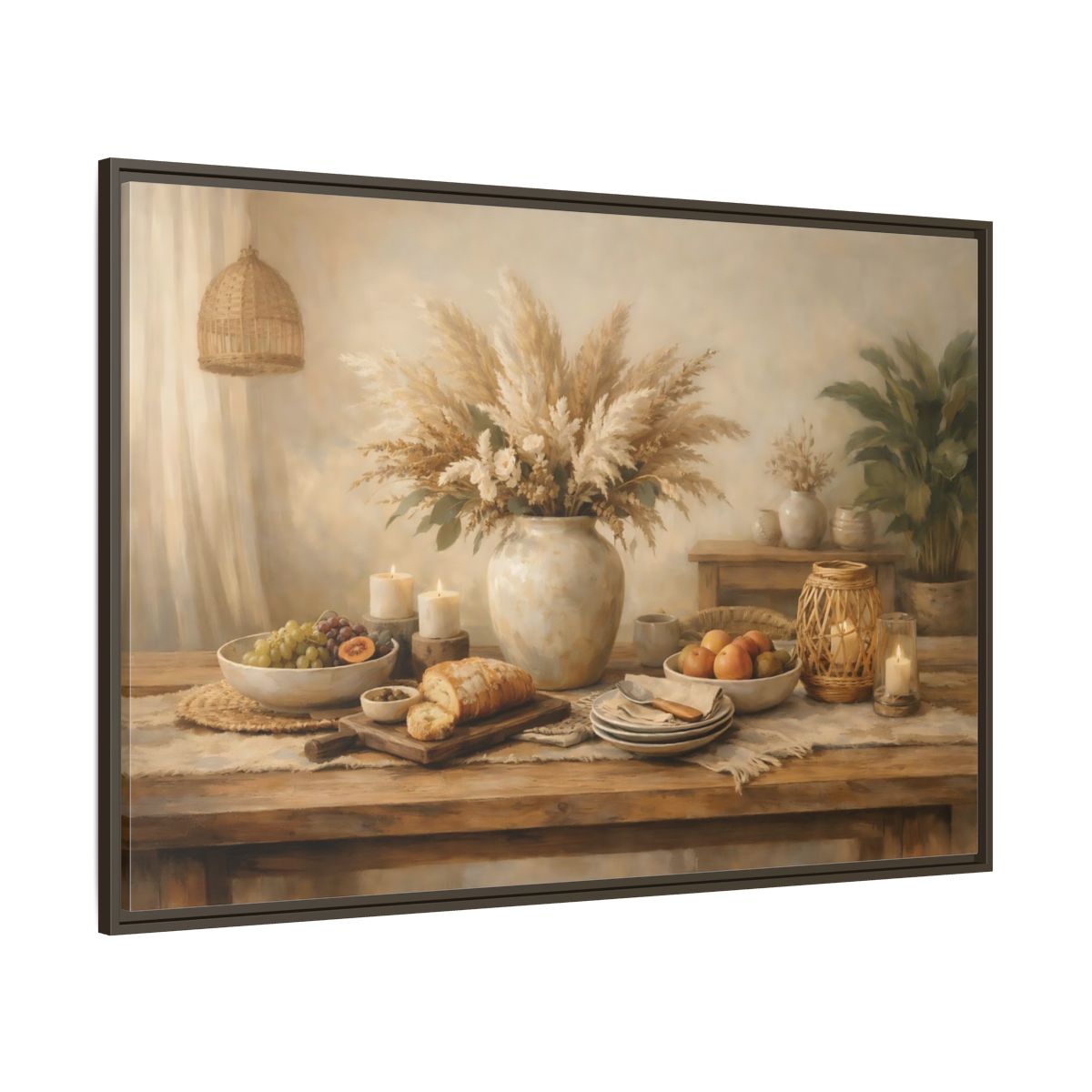 Main Mockup. Nature Pampas Grass Warm Neutrals shown as stretched canvas wall art