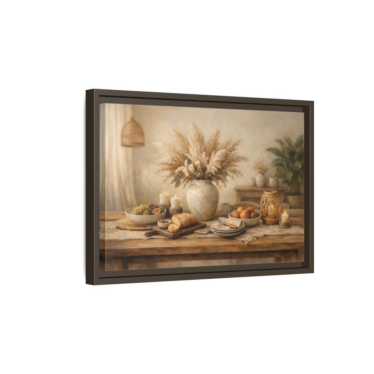 Side Mockup 5. Nature Pampas Grass Warm Neutrals shown as stretched canvas wall art