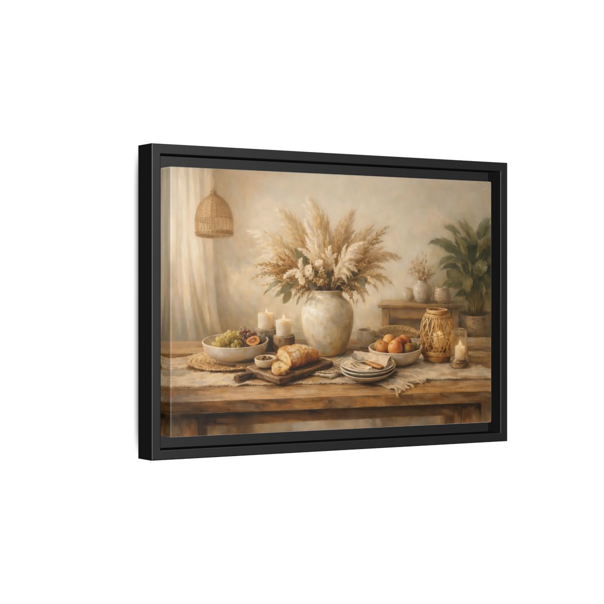 Side Mockup 6. Nature Pampas Grass Warm Neutrals shown as stretched canvas wall art