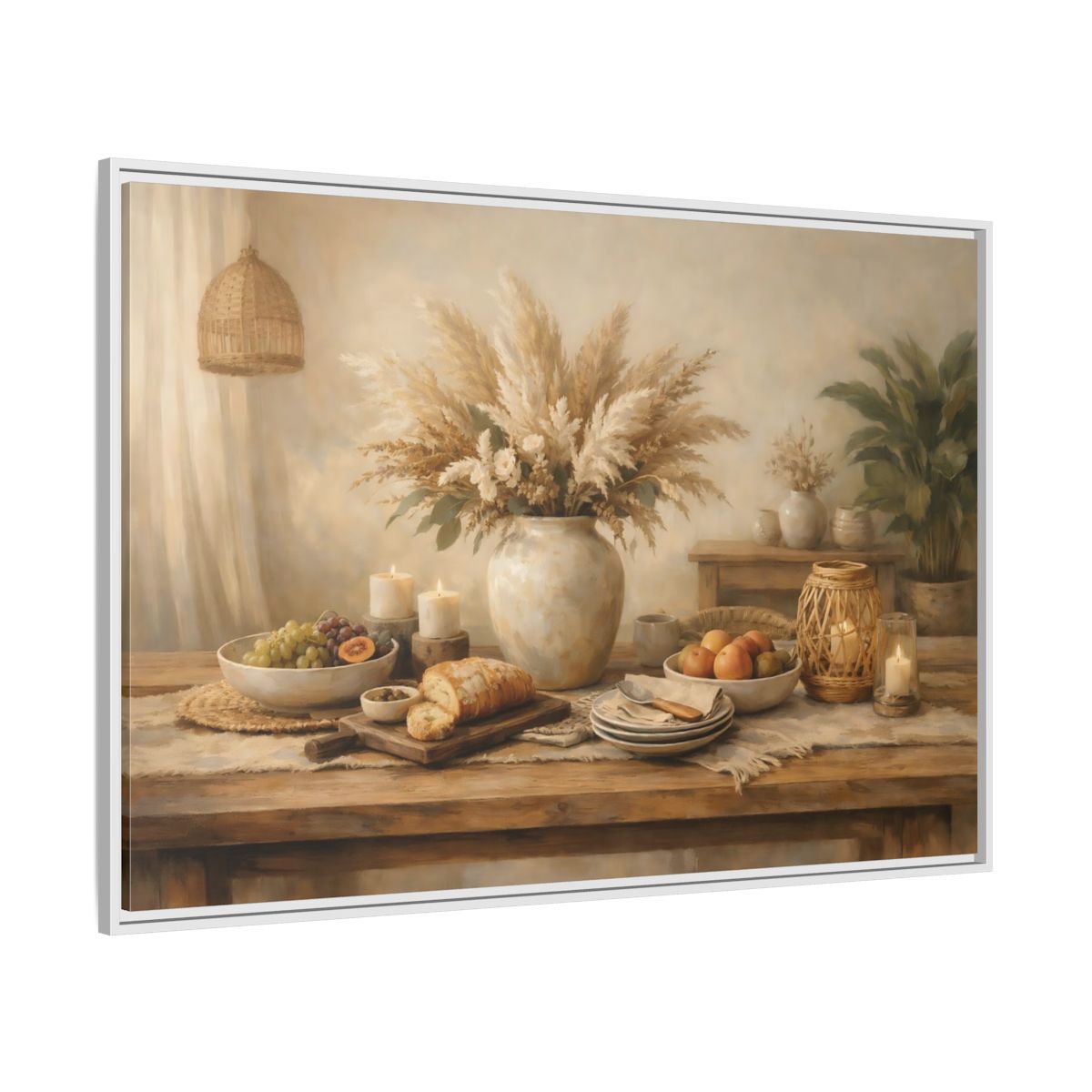Side Mockup 7. Nature Pampas Grass Warm Neutrals shown as stretched canvas wall art