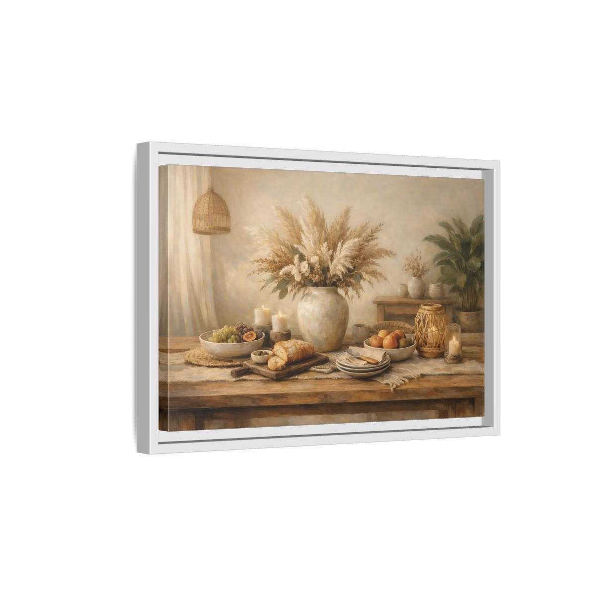 Side Mockup 4. Nature Pampas Grass Warm Neutrals shown as stretched canvas wall art