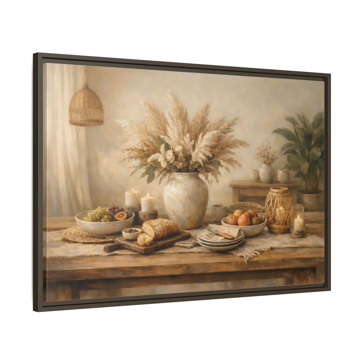 Side Mockup 9. Nature Pampas Grass Warm Neutrals shown as stretched canvas wall art