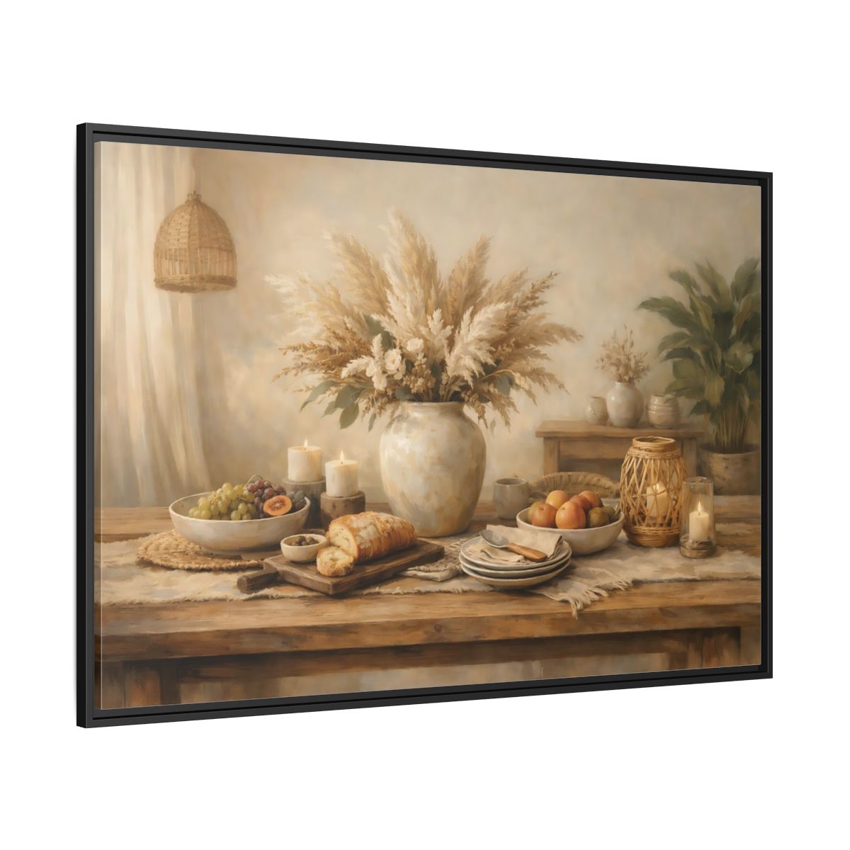 Side Mockup 12. Nature Pampas Grass Warm Neutrals shown as stretched canvas wall art
