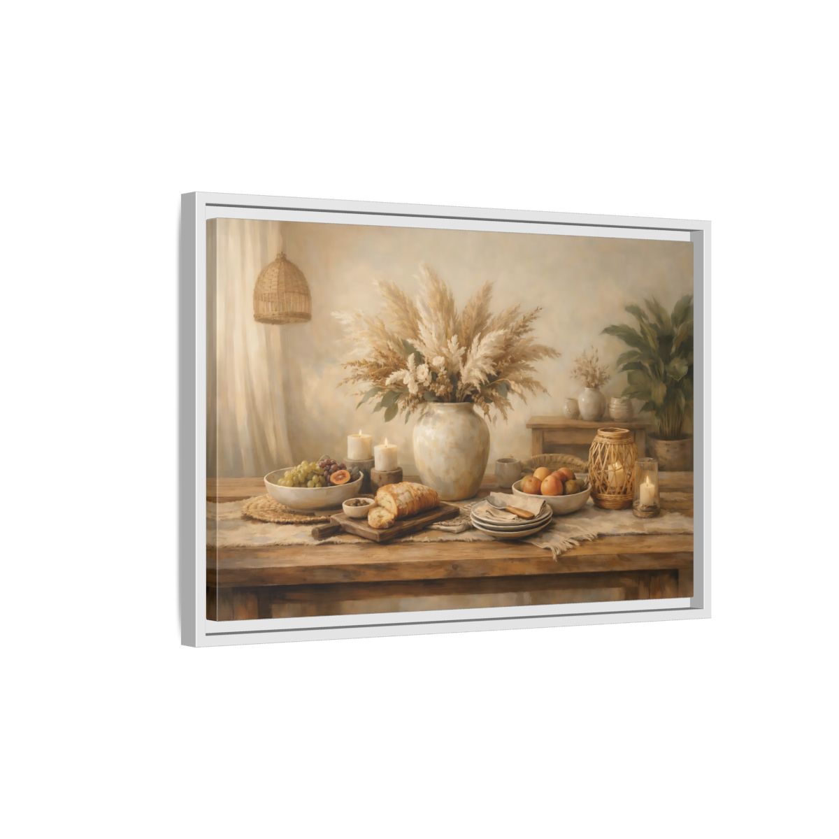 Side Mockup 1. Nature Pampas Grass Warm Neutrals shown as stretched canvas wall art