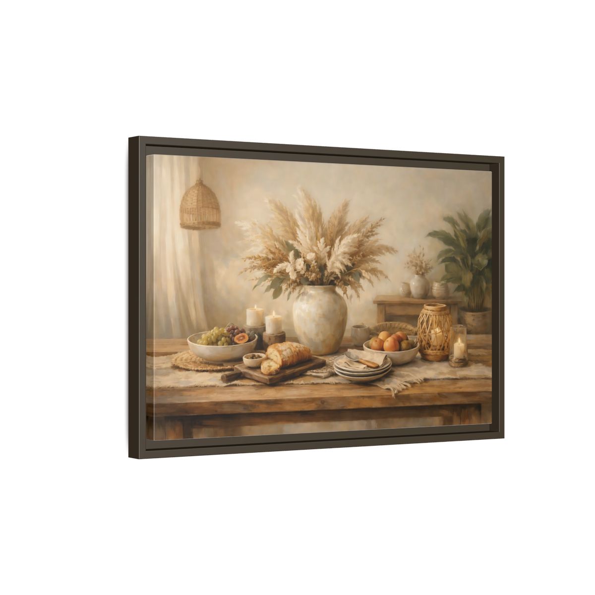 Side Mockup 2. Nature Pampas Grass Warm Neutrals shown as stretched canvas wall art